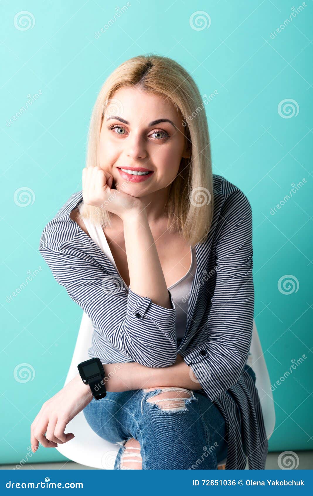 Beautiful Blond Girl is Resting on Chair Stock Photo - Image of nice ...