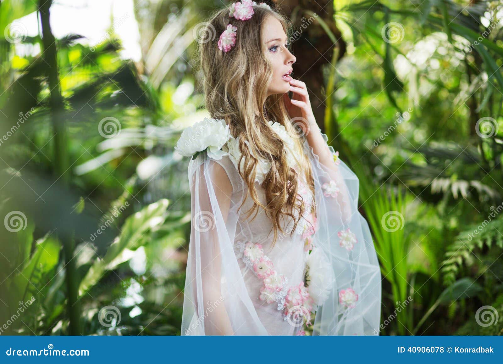 beautiful blond nymph in the forest