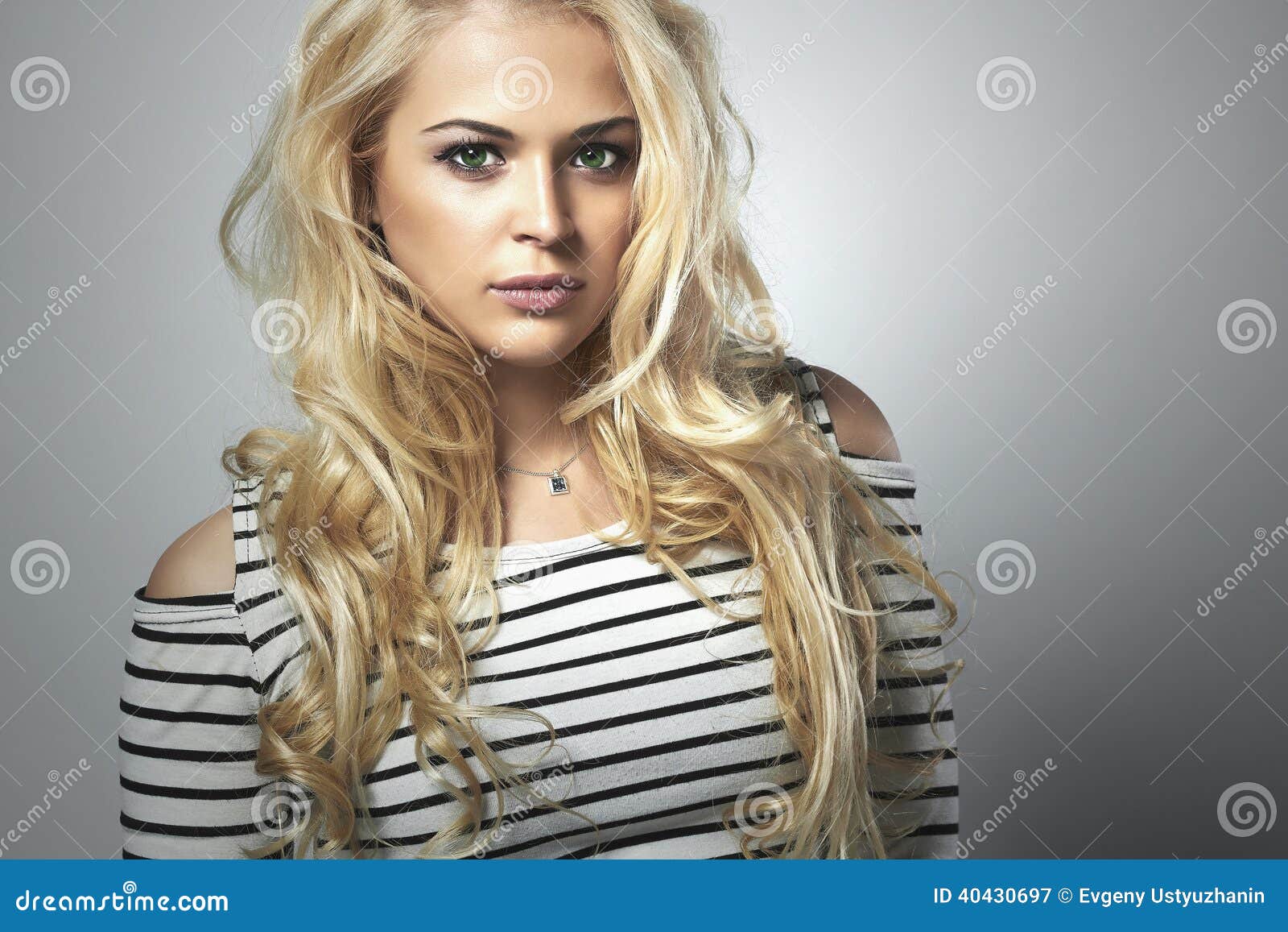 Beautiful Blond Woman in Dress. Curly Hair Stock Image - Image of dress ...