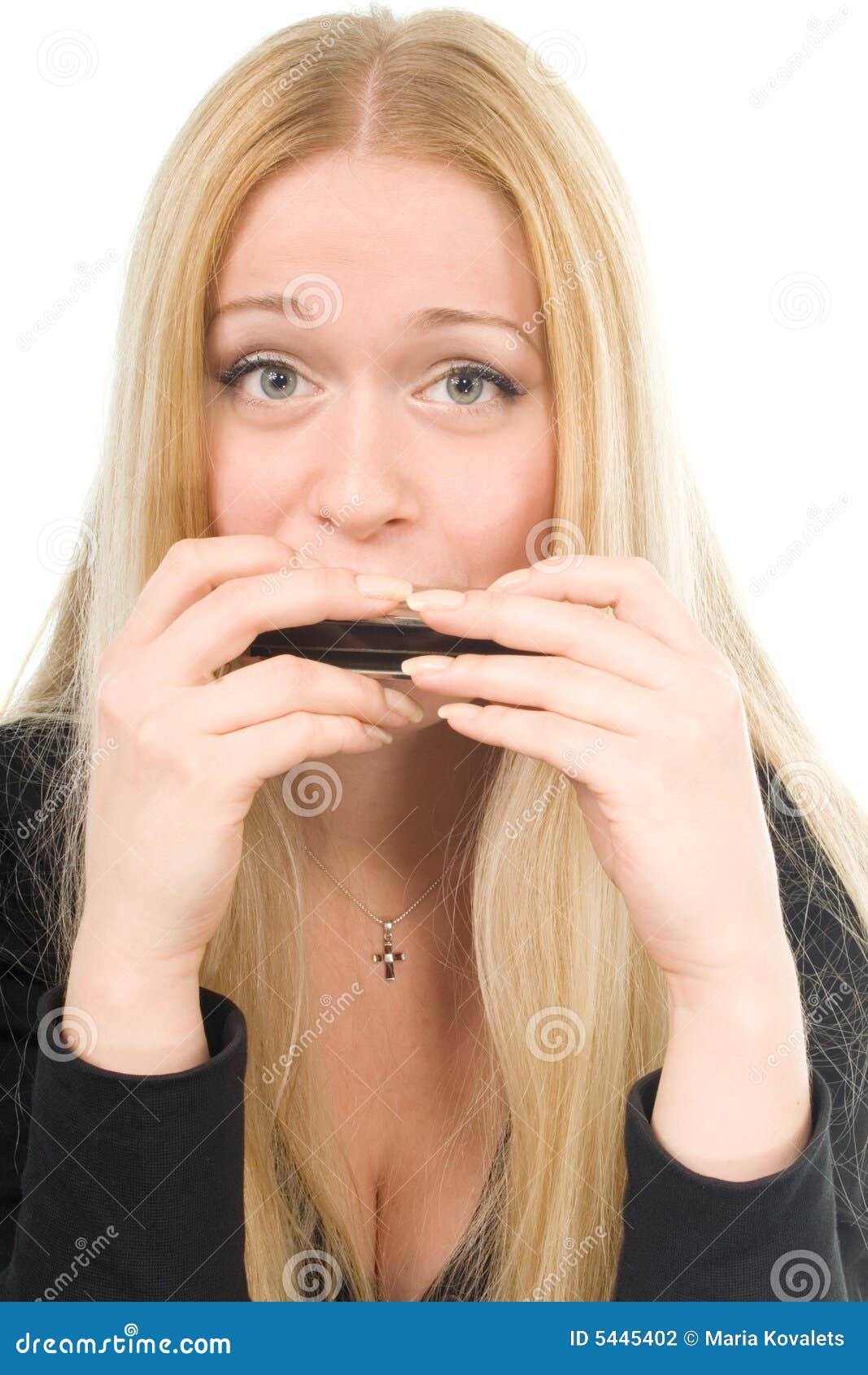 Beautiful Blond Woman with a Harmonica Stock Photo Image of isolated, beauty 5445402