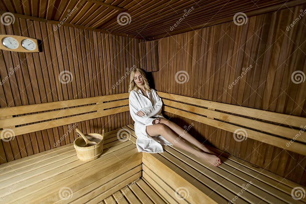 Beautiful Blond Woman Relaxing In A Sauna Stock Image Image Of Blond Female 170001215