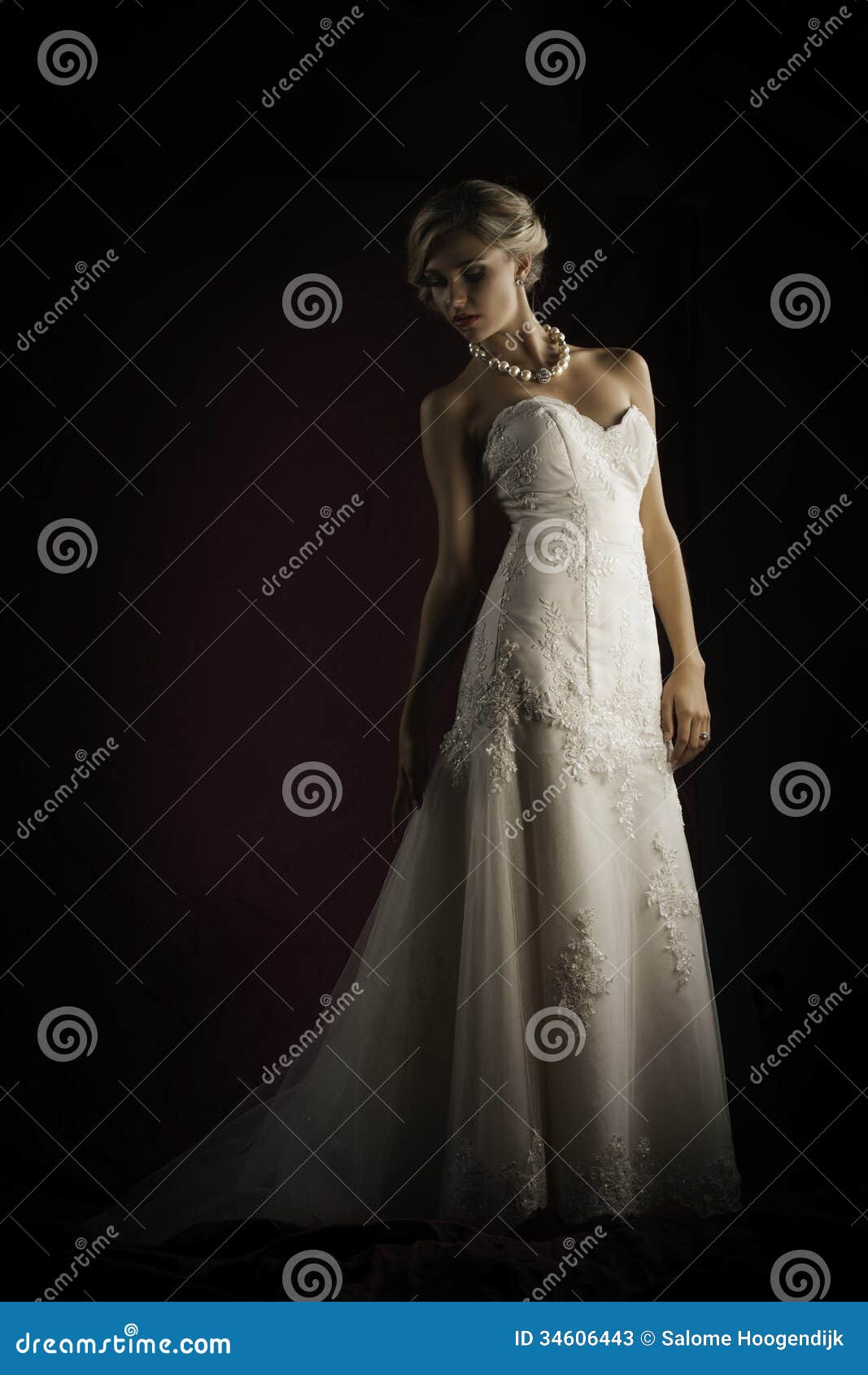 Beautiful Blonde Bride Wearing Vintage Strapless Wedding 