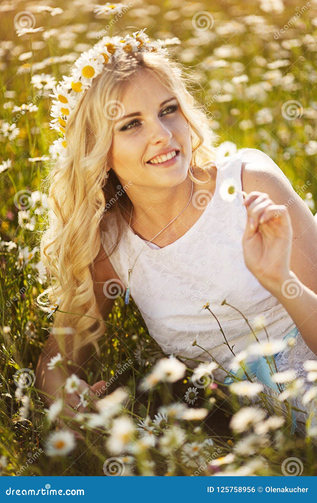 Beautiful Blonde in a Chamomile Field Stock Photo - Image of grass ...