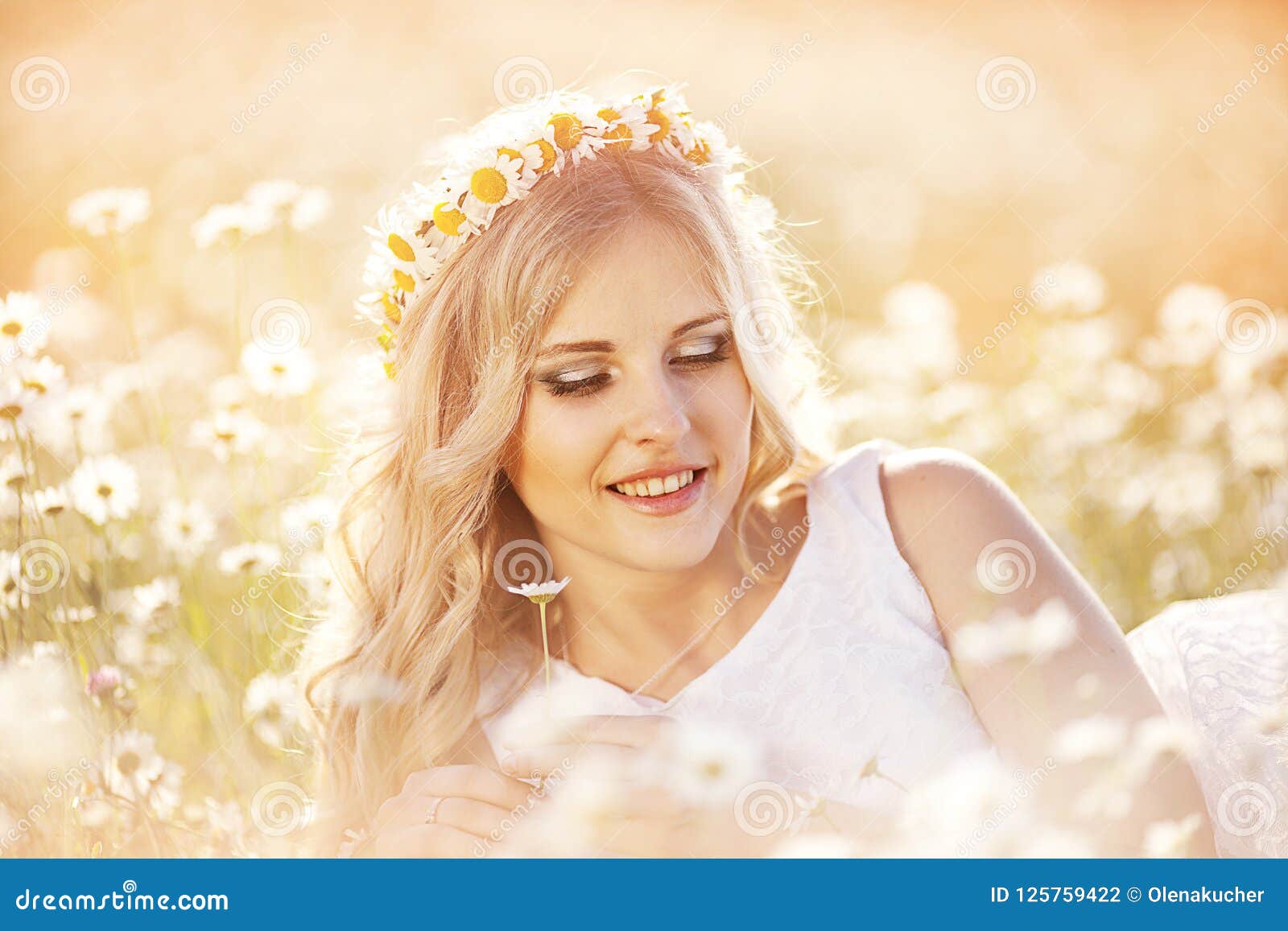 Beautiful Blonde in a Chamomile Field Stock Photo - Image of happy ...