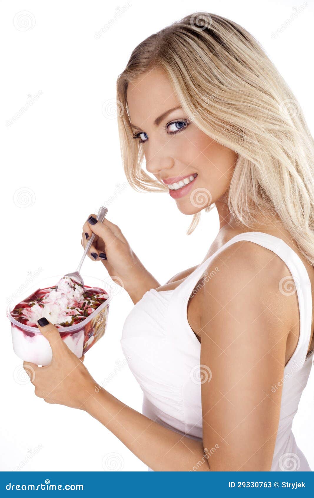 Beautiful Blonde Enjoying A Delicious Dessert Stock Image Image Of Donut Girly 29330763
