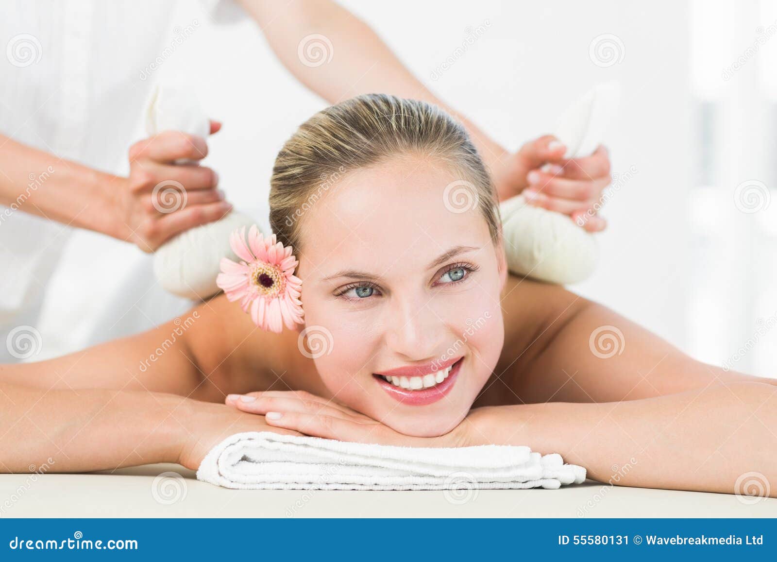 Beautiful Blonde Enjoying A Herbal Compress Massage Stock Image Image Of Alternative Leisure