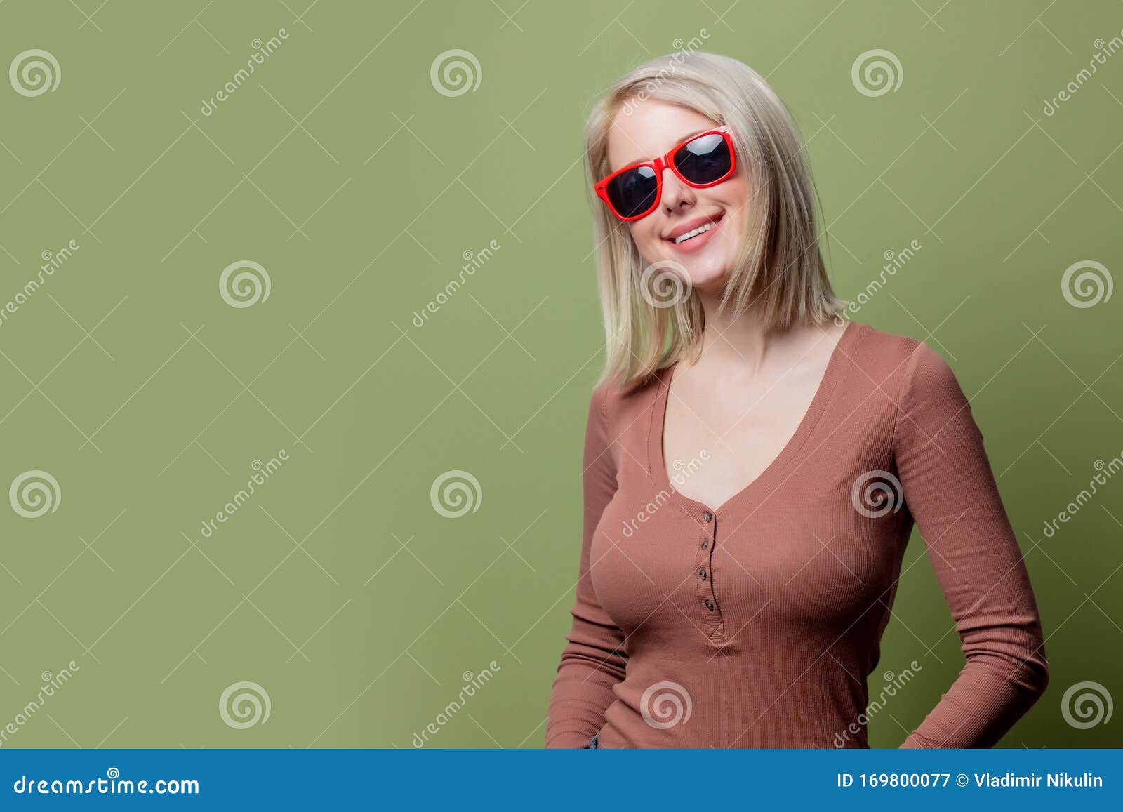 Beautiful Blonde Girl In A Sunglasses And Blouse Stock Image Image Of