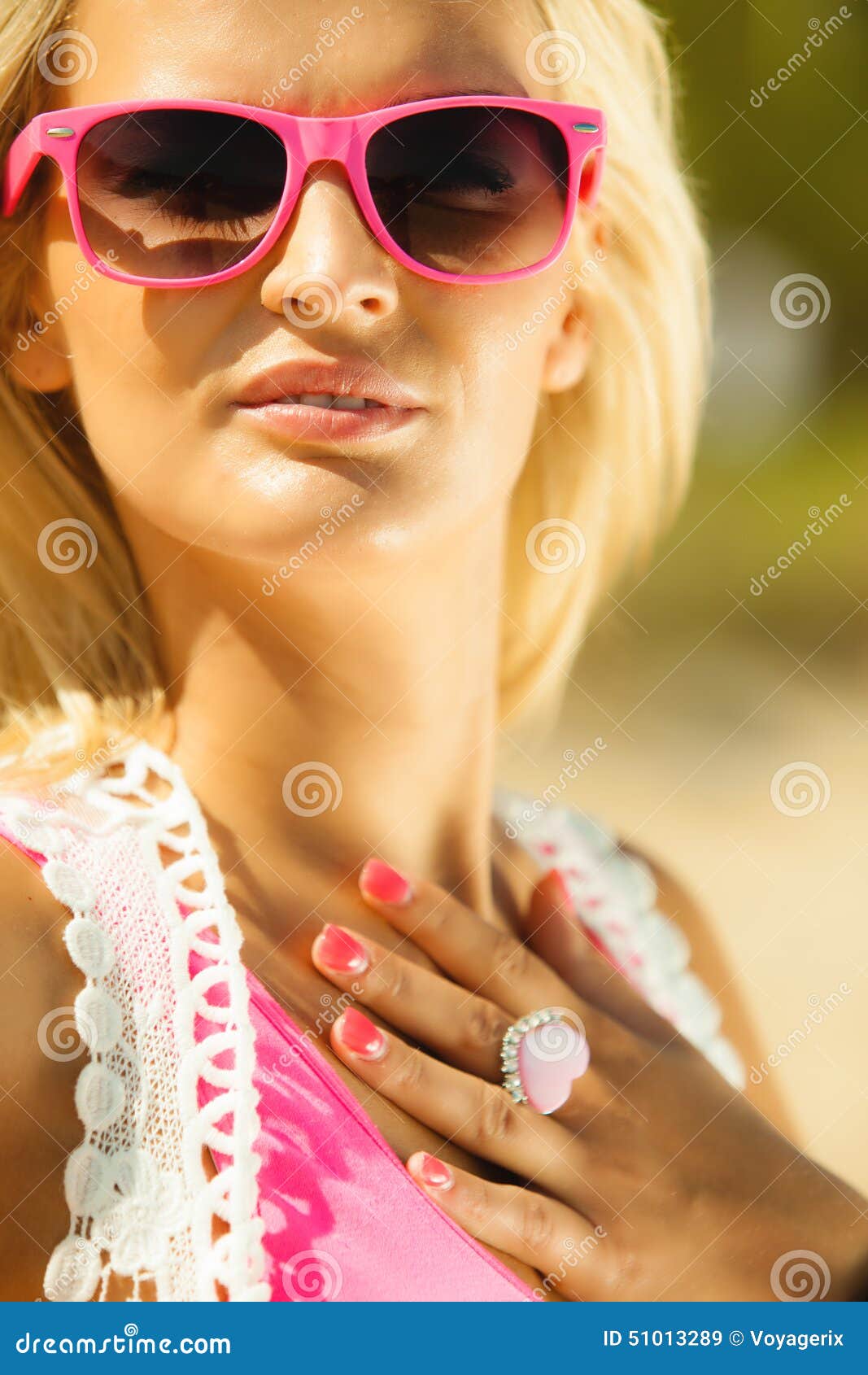 Beautiful Blonde Girl In Sunglasses Outdoor Stock Image Image Of Sand Sunbathing 51013289 