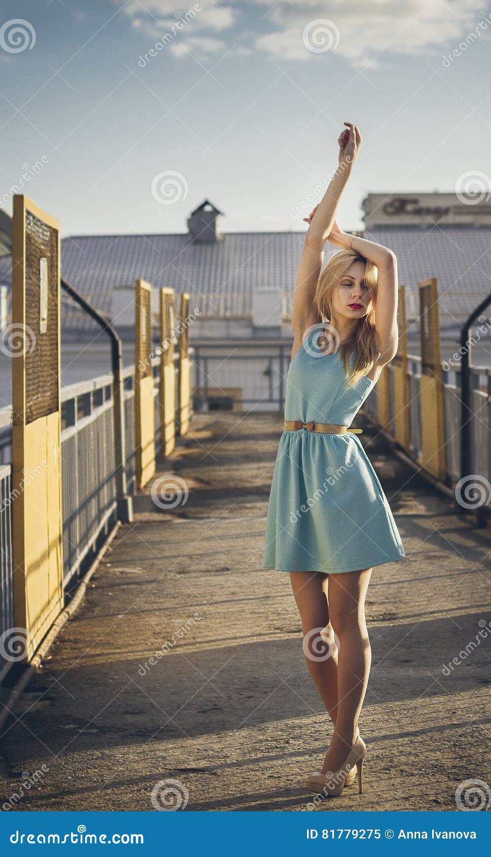 Beautiful Blonde Girl Waiting for the Train at the Station. Romantic ...
