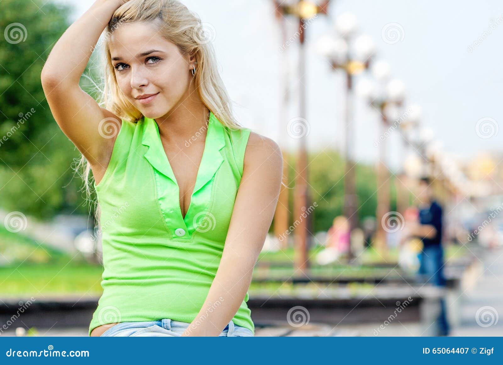 Beautiful blonde outdoors stock image. Image of attractive - 65064407