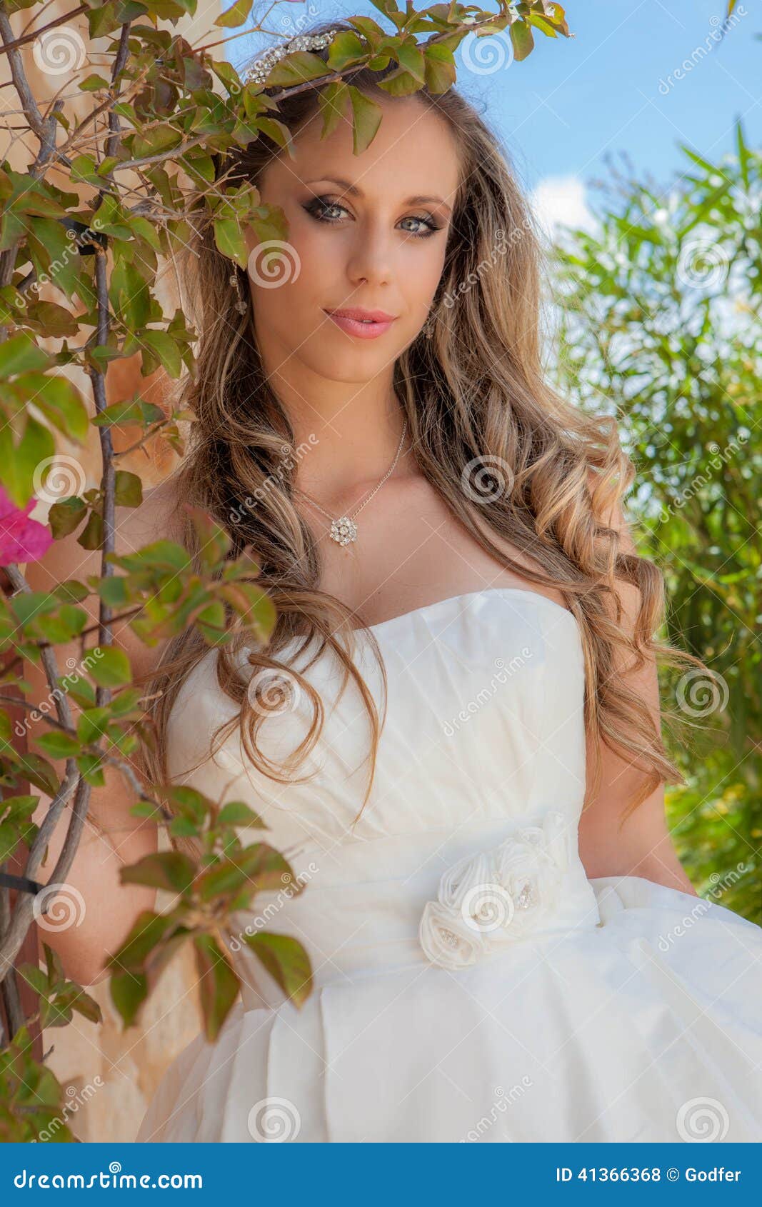 Beautiful Blonde In Prom Dress Or Wedding Gown Stock Photo 