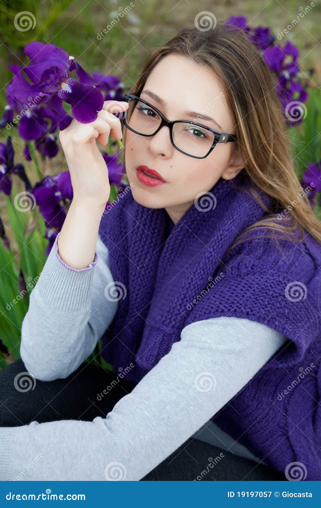 Beautiful Blonde Teen With Glasses Violet Dress Stoc
