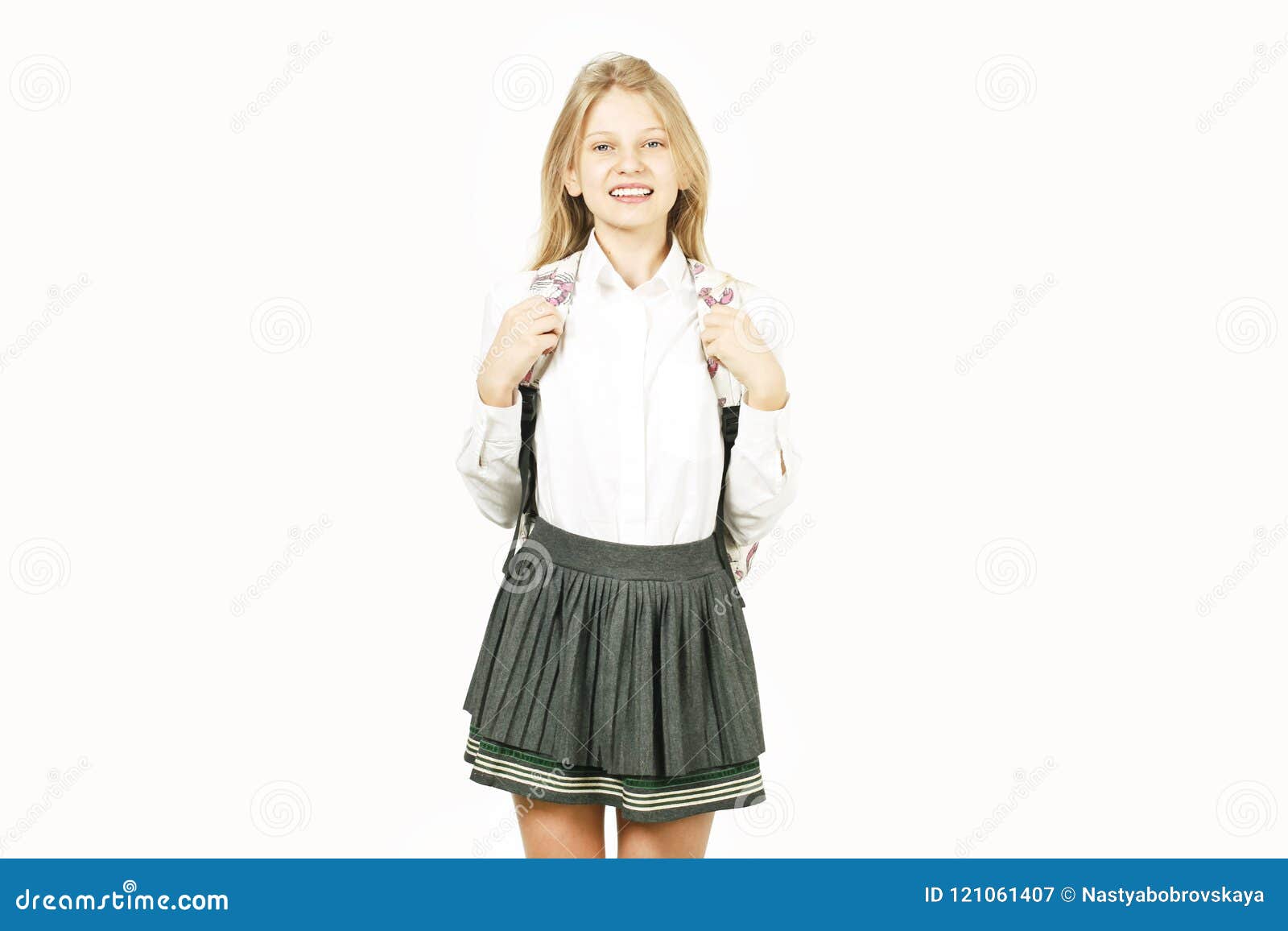 The Girl In A White Shirt And Braces Royalty Free Stock