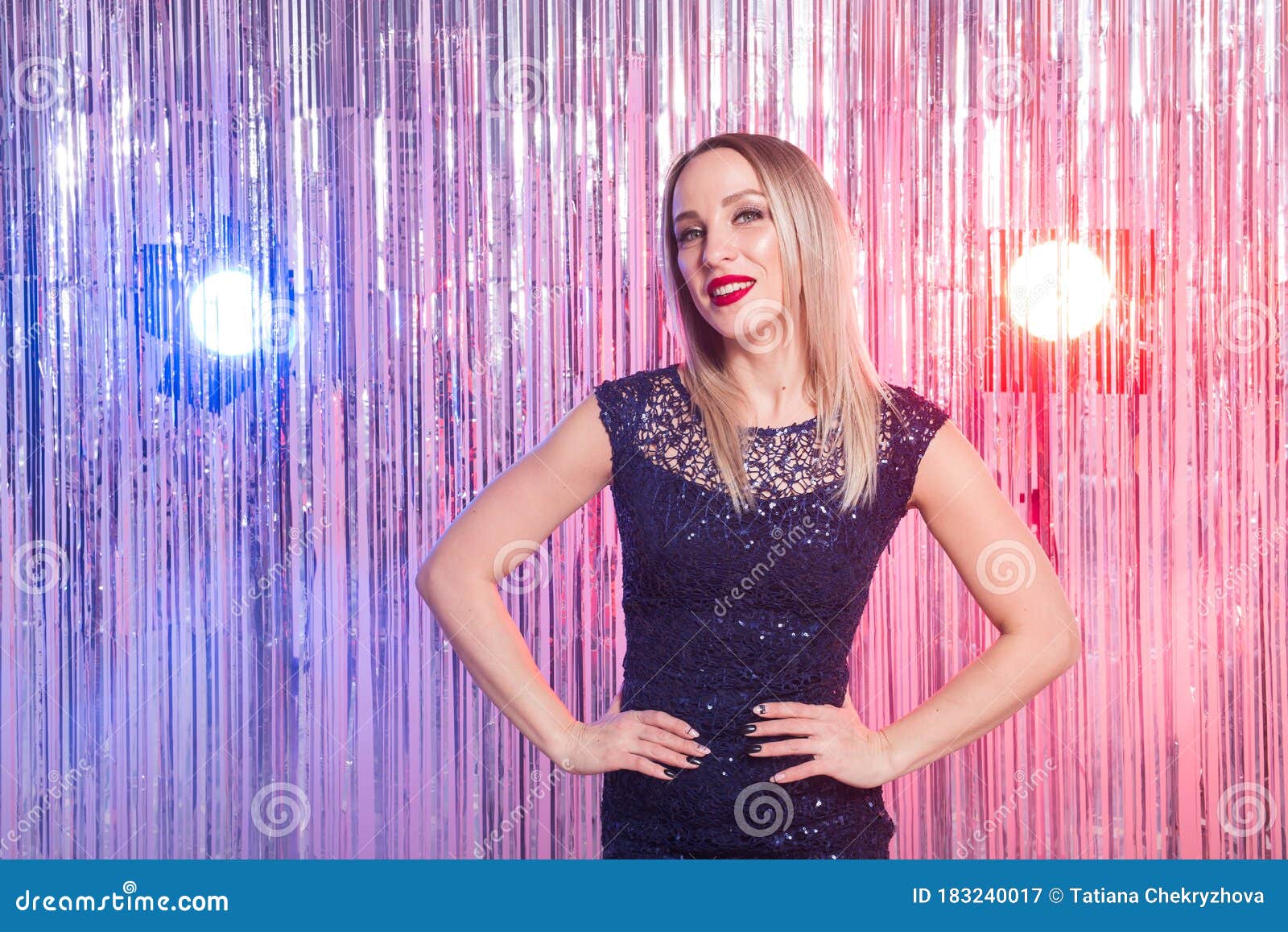 Beautiful Blonde Woman In The Disco Club Party Holidays And Celebration Concept Stock Image 