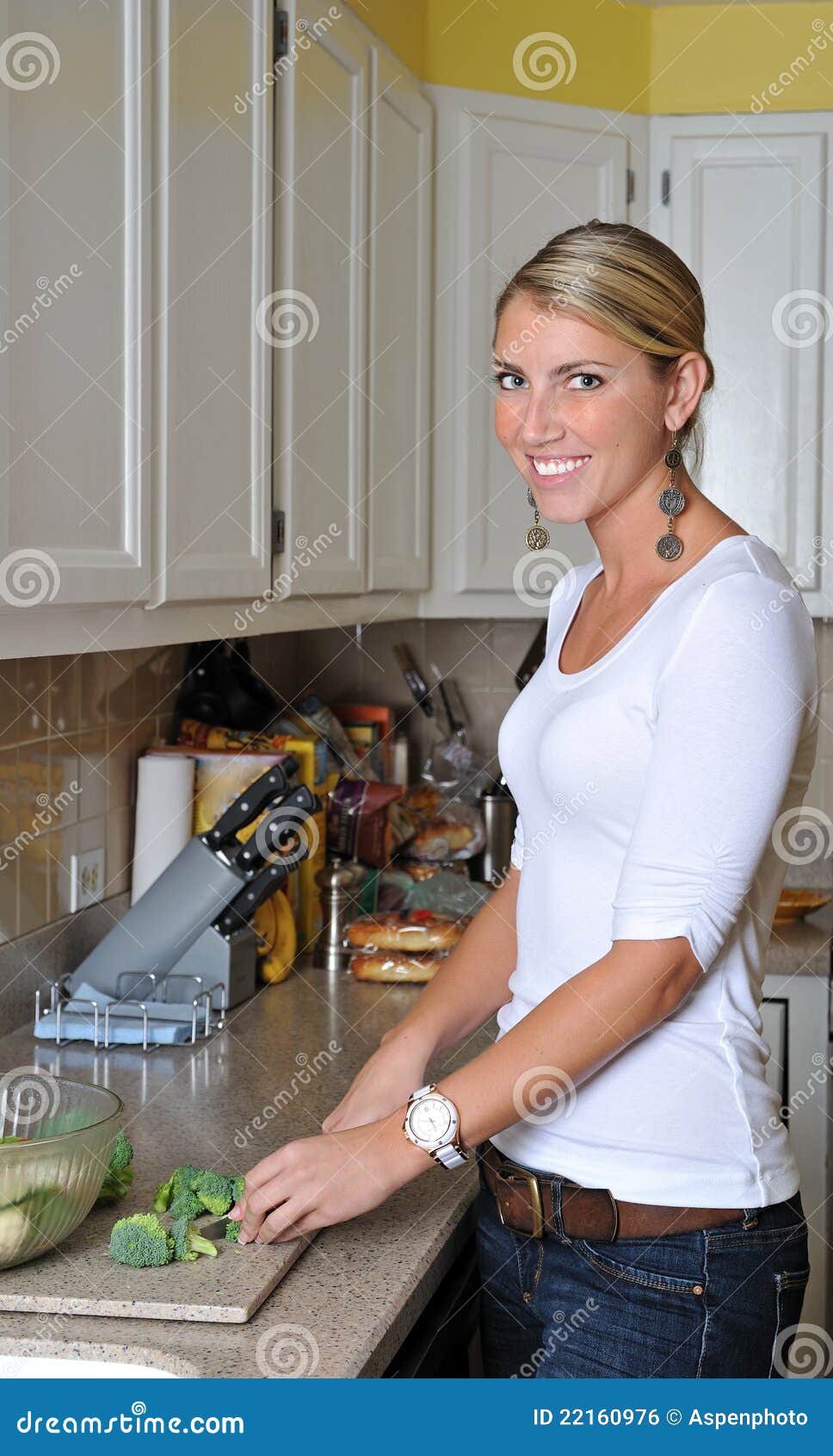Beautiful Blonde Woman In Kitchen Stock Photo Imag