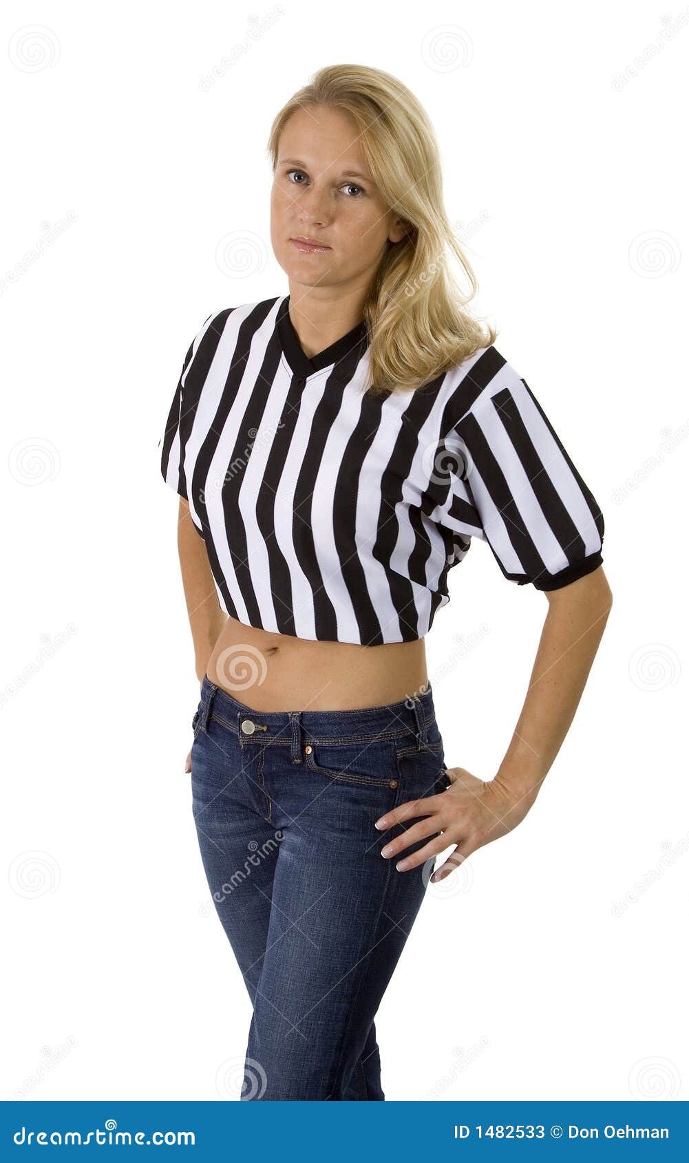Beautiful Blonde Woman In A Referee Shirt Stock Image Image 1482533
