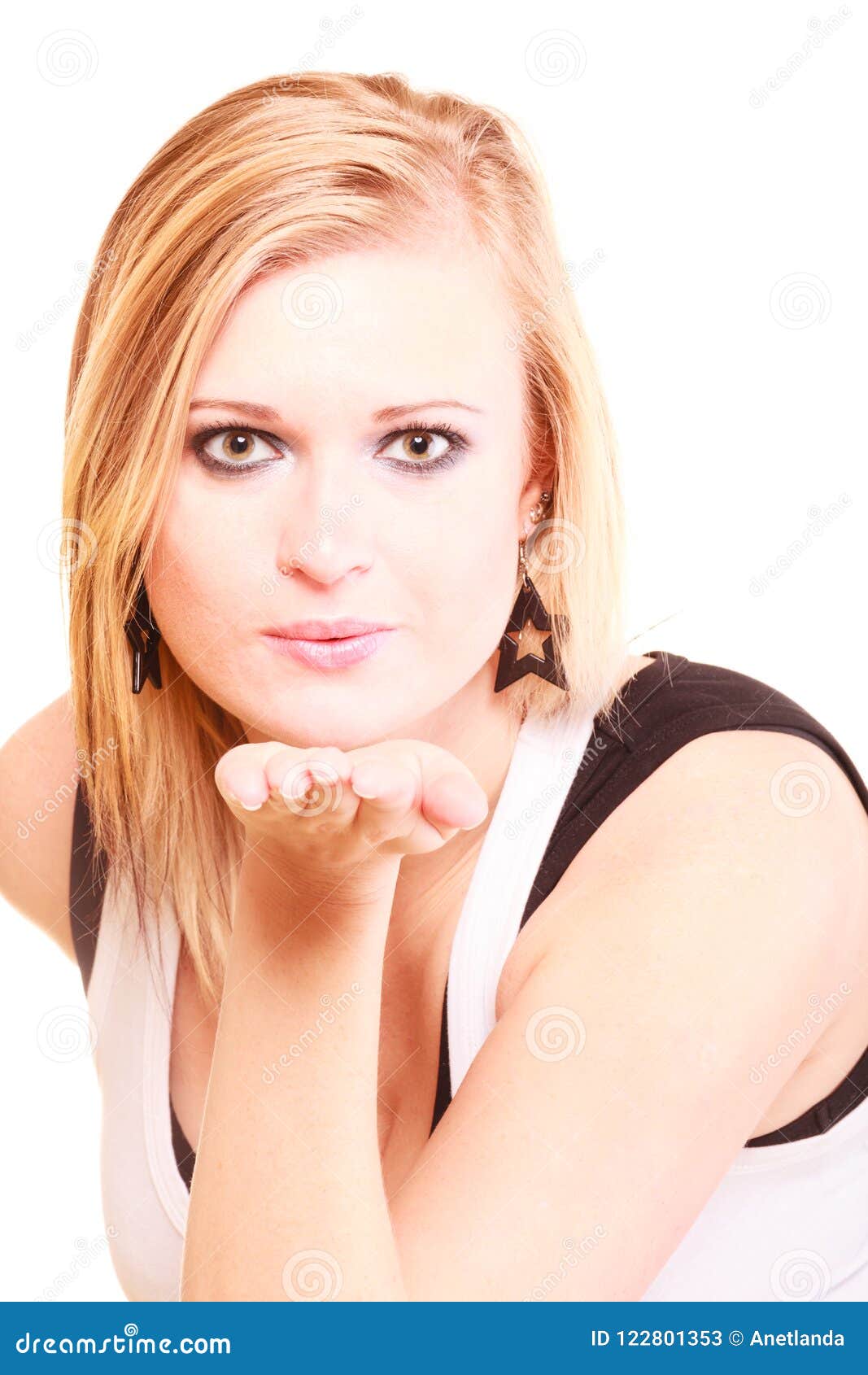 Beautiful Blonde Woman Sending Air Kiss Stock Image - Image of studio ...