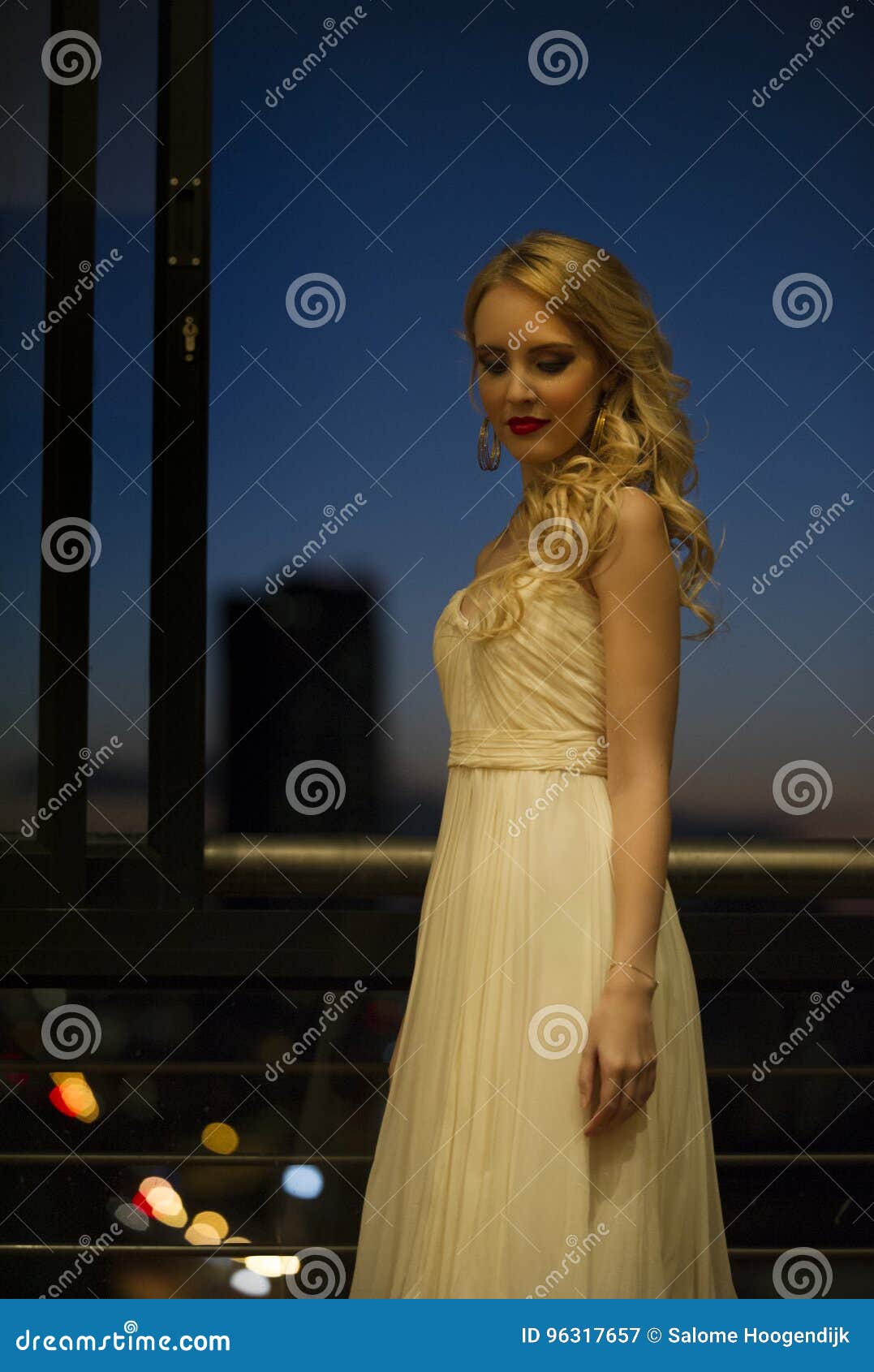 Beautiful Blonde Woman on Urban Balcony Stock Image - Image of ...