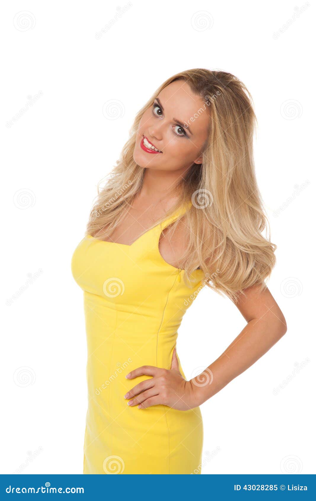 Beautiful Blonde Woman Wearing Yellow Dress Stock Image ...