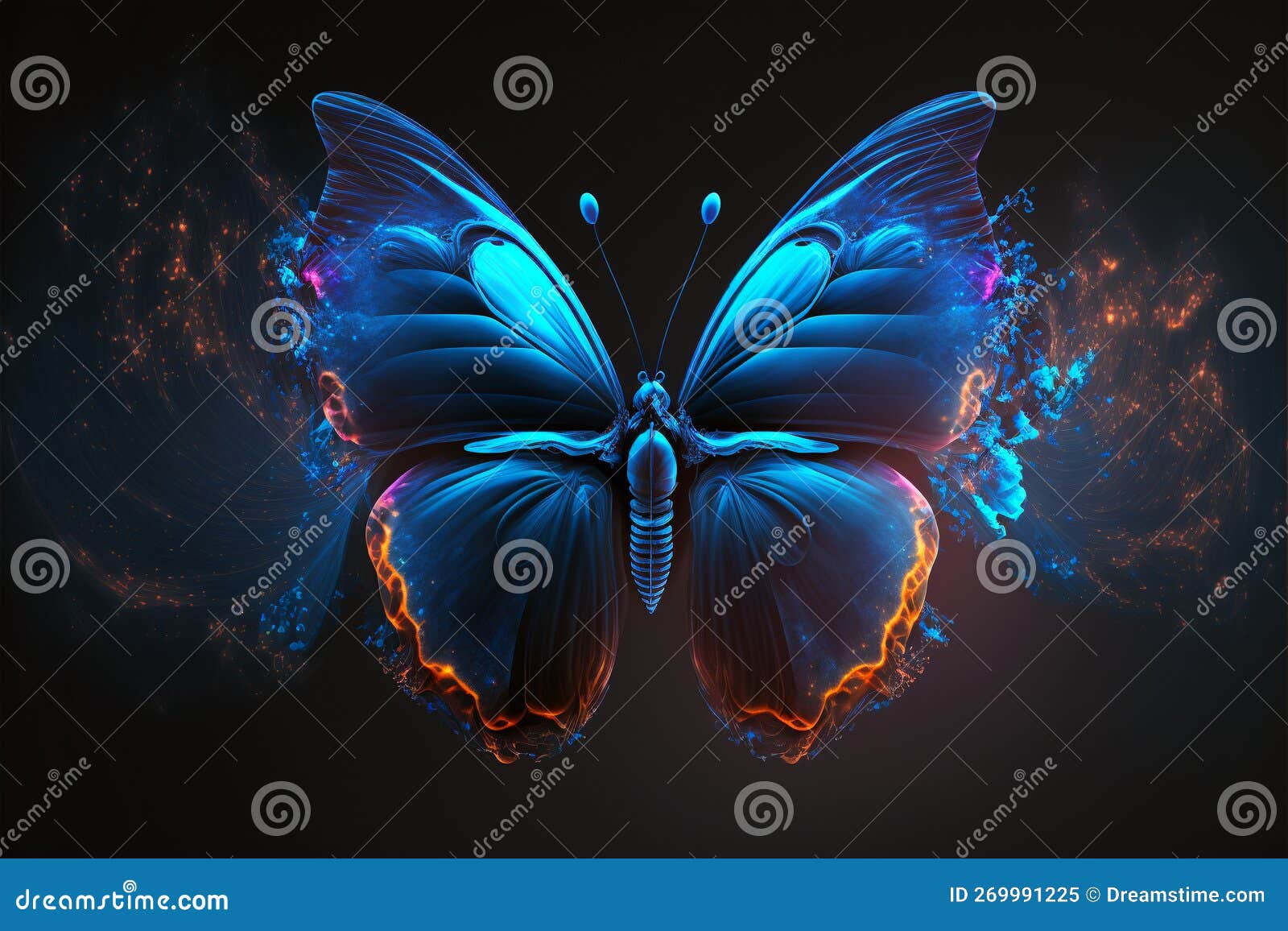 Beautiful Blue Butterfly on Black Background Stock Illustration