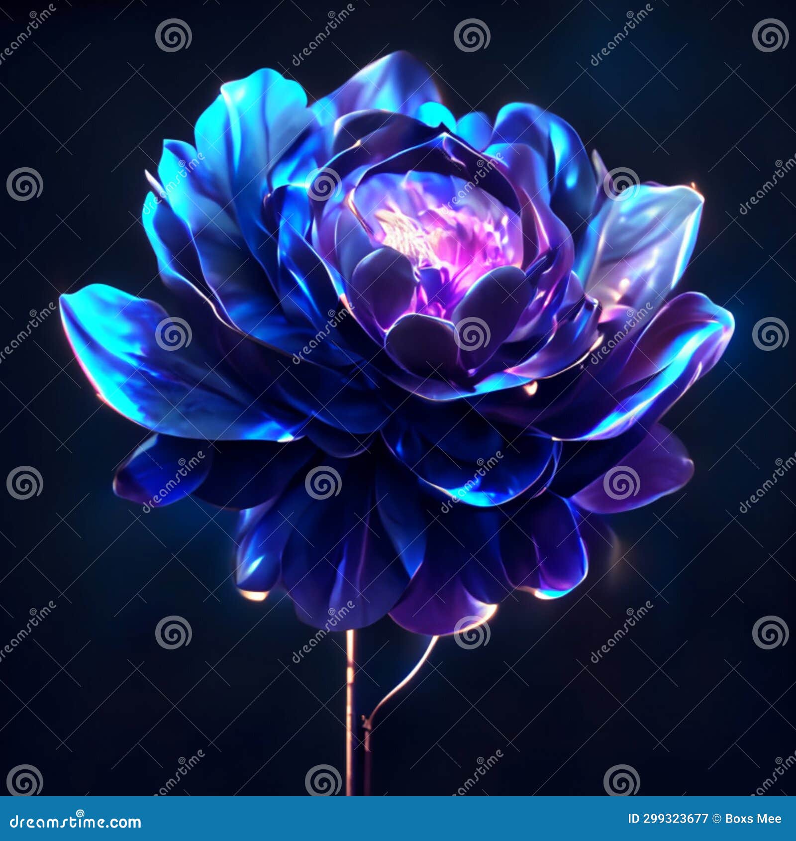 Beautiful Blue Flower on Black Background. 3d Rendering, 3d