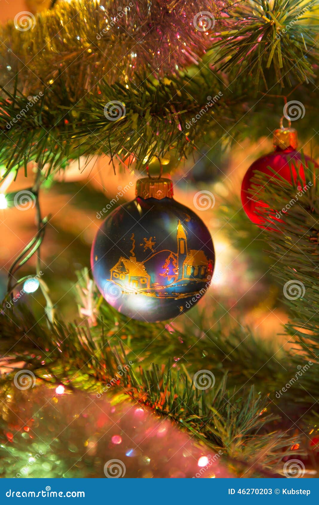 Beautiful Blue Glass Balls on Christmas Tree Stock Image - Image of ...