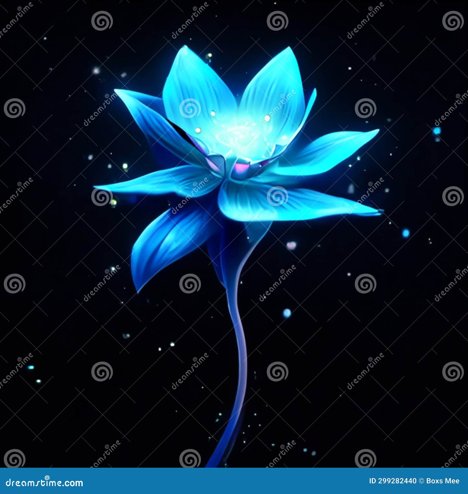 Beautiful Blue Lotus Flower on Black Background. Vector Illustration