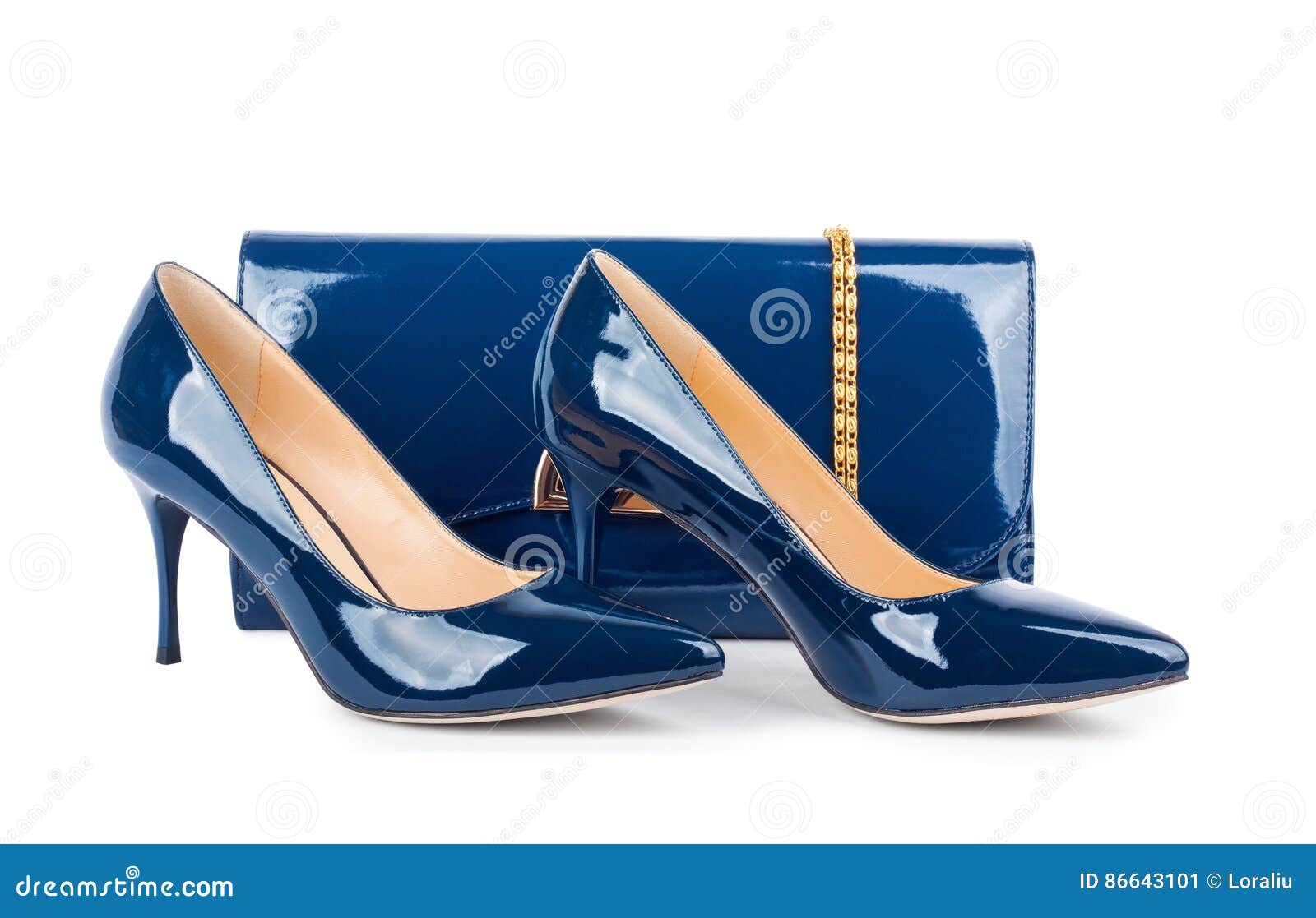 Beautiful Blue Shoes with Clutches on Isolated Background Stock Image