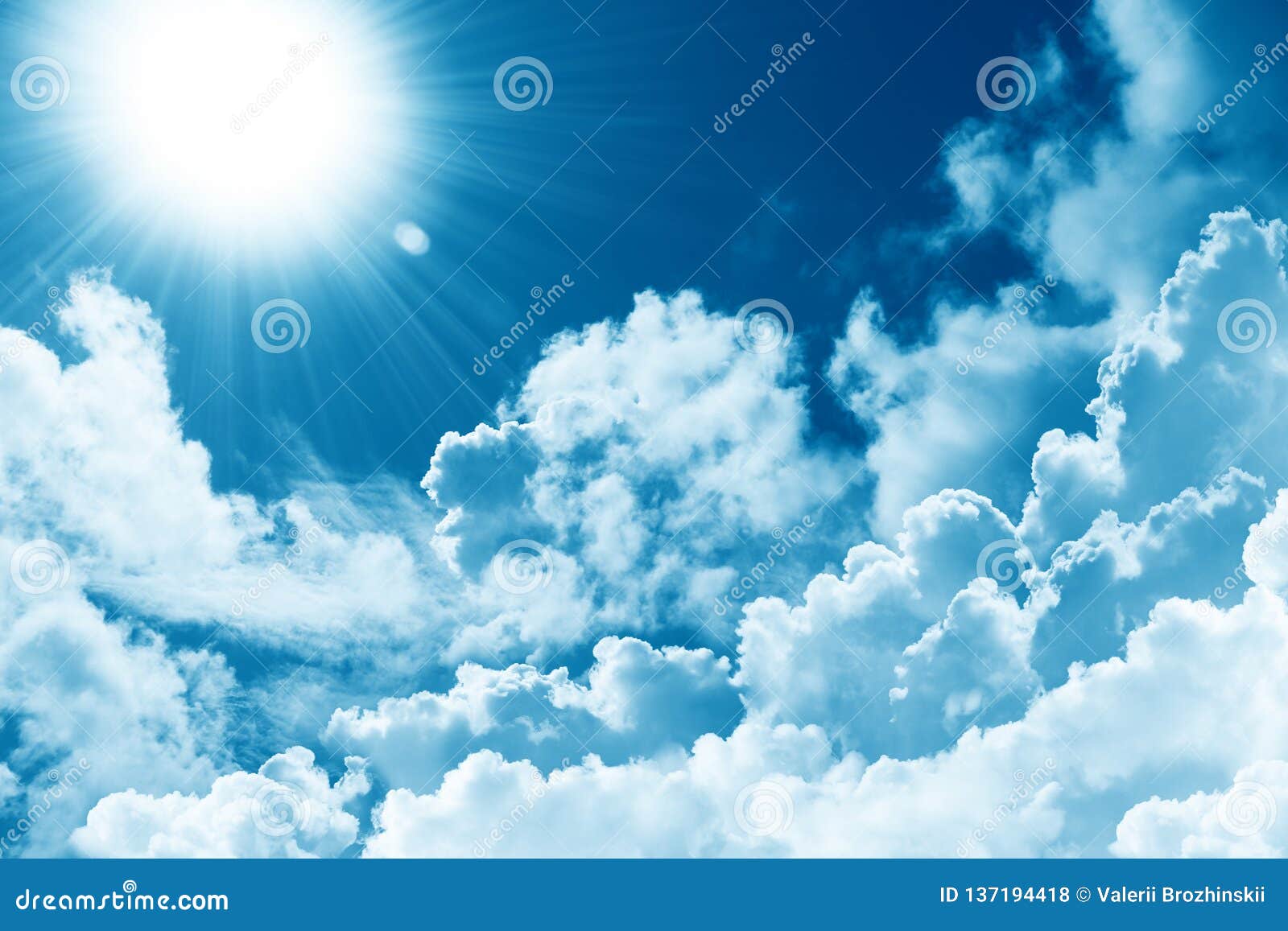beautiful blue sky white cloud sunshine. religion concept heavenly background. divine heavenly light. peaceful nature background