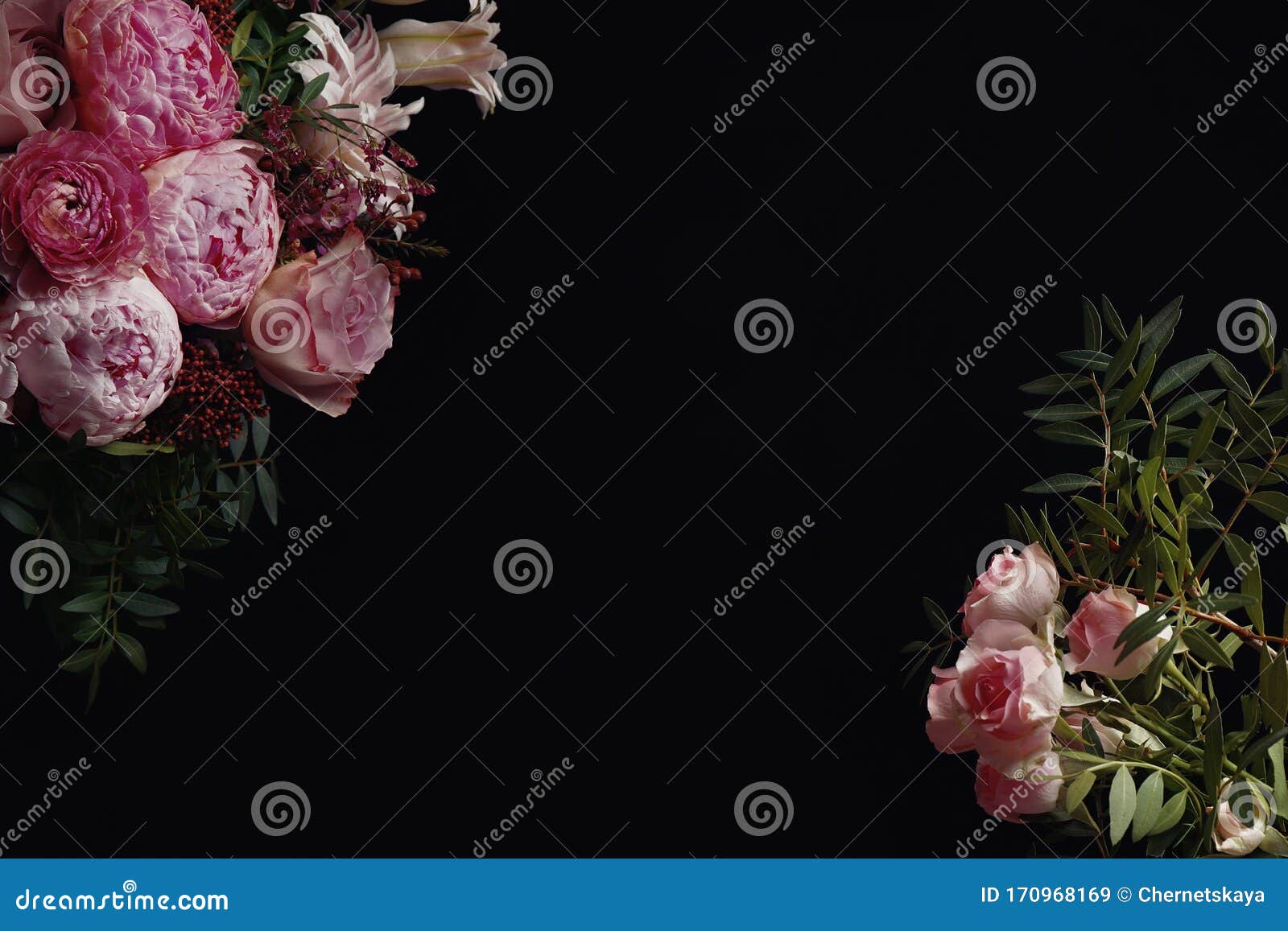 Beautiful Bouquet of Flowers on Black Background, Space for Text. Floral  Card Design with Dark Vintage Effect Stock Image - Image of background,  decor: 170968169