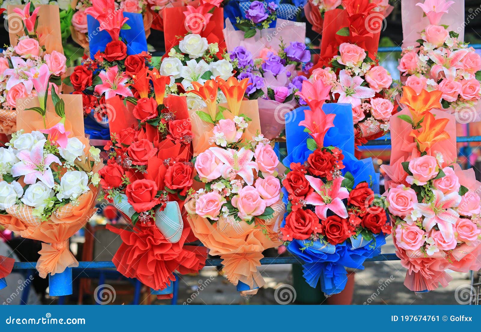 Beautiful Bouquet Rose Flower in the Row. Colorful Flowers Stock Image ...