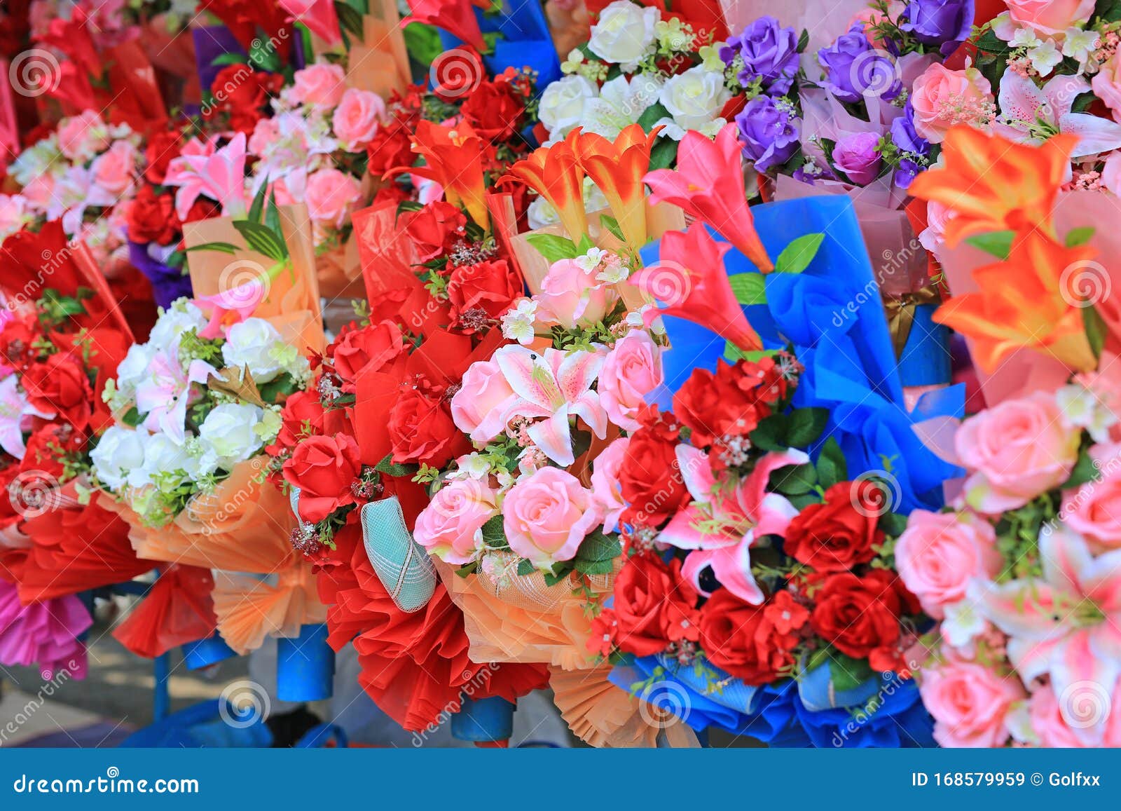 Beautiful Bouquet Rose Flower in the Row. Colorful Flowers Stock Image ...