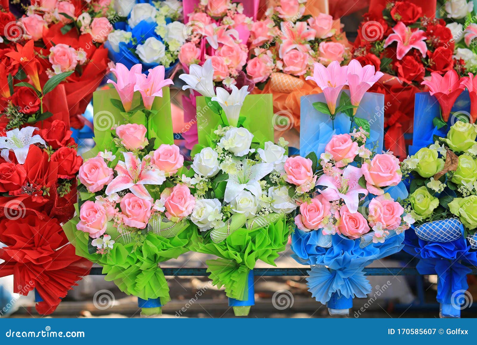 Beautiful Bouquet Rose Flower in the Row. Colorful Flowers Stock Image ...