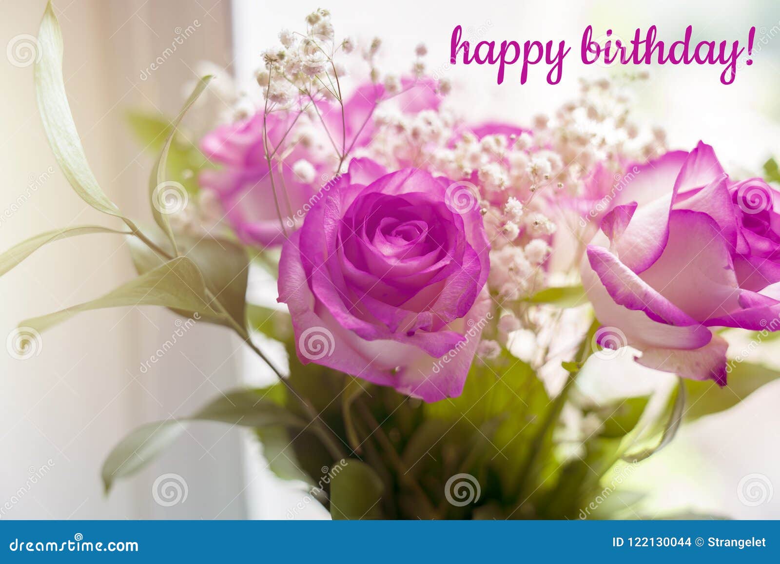 Beautiful Bouquet of Roses on a Window with Text Happy Birthday Stock Photo  - Image of fresh, bloom: 122130044