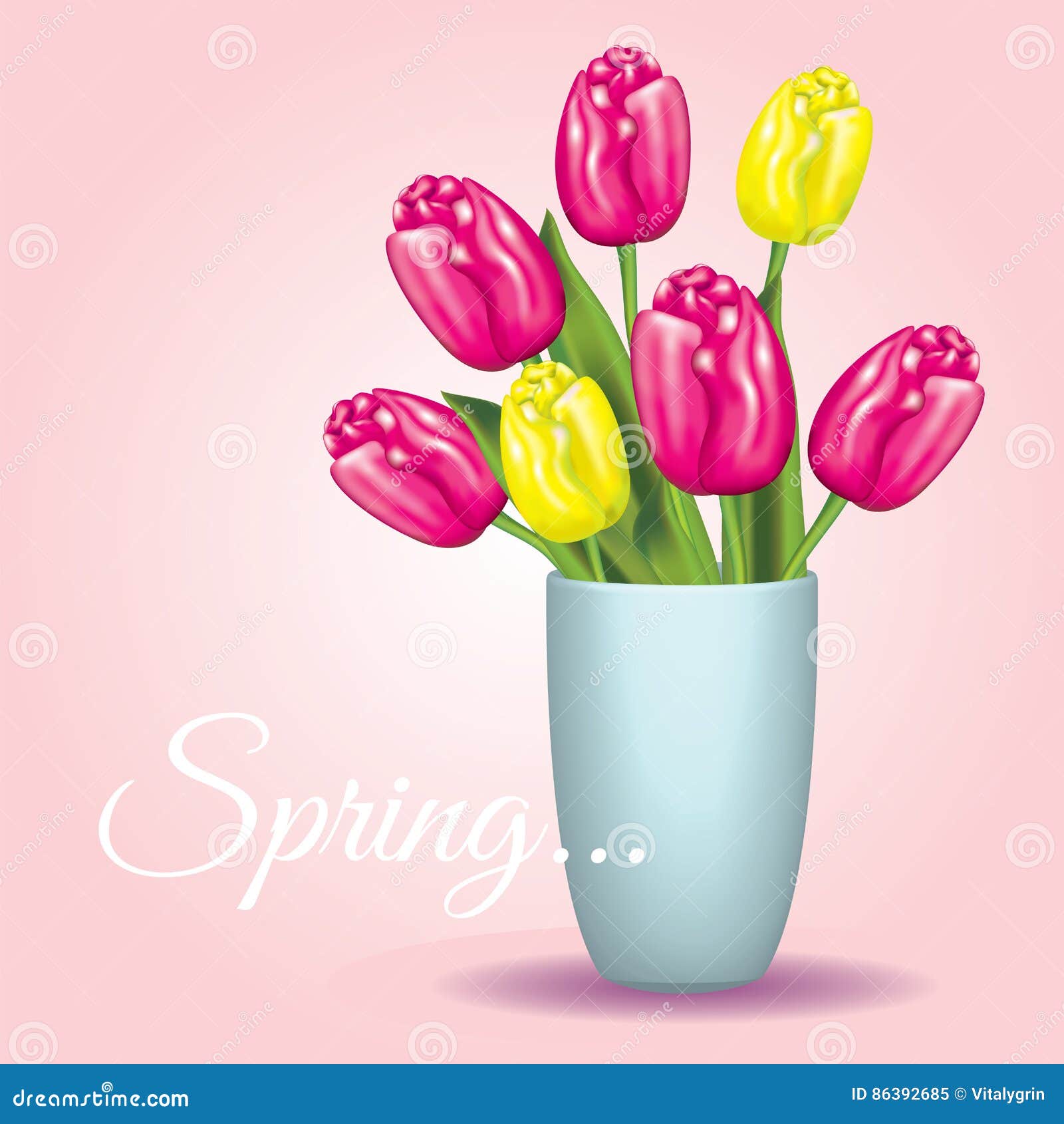 Beautiful bouquet of tulips in a vase. Vector illustration. Spring flowers.