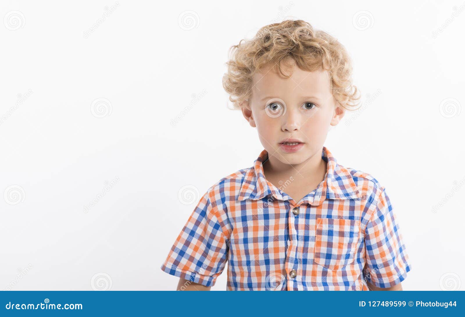 Beautiful Boy With Blonde Curls Stock Image Image Of Plaid Hair