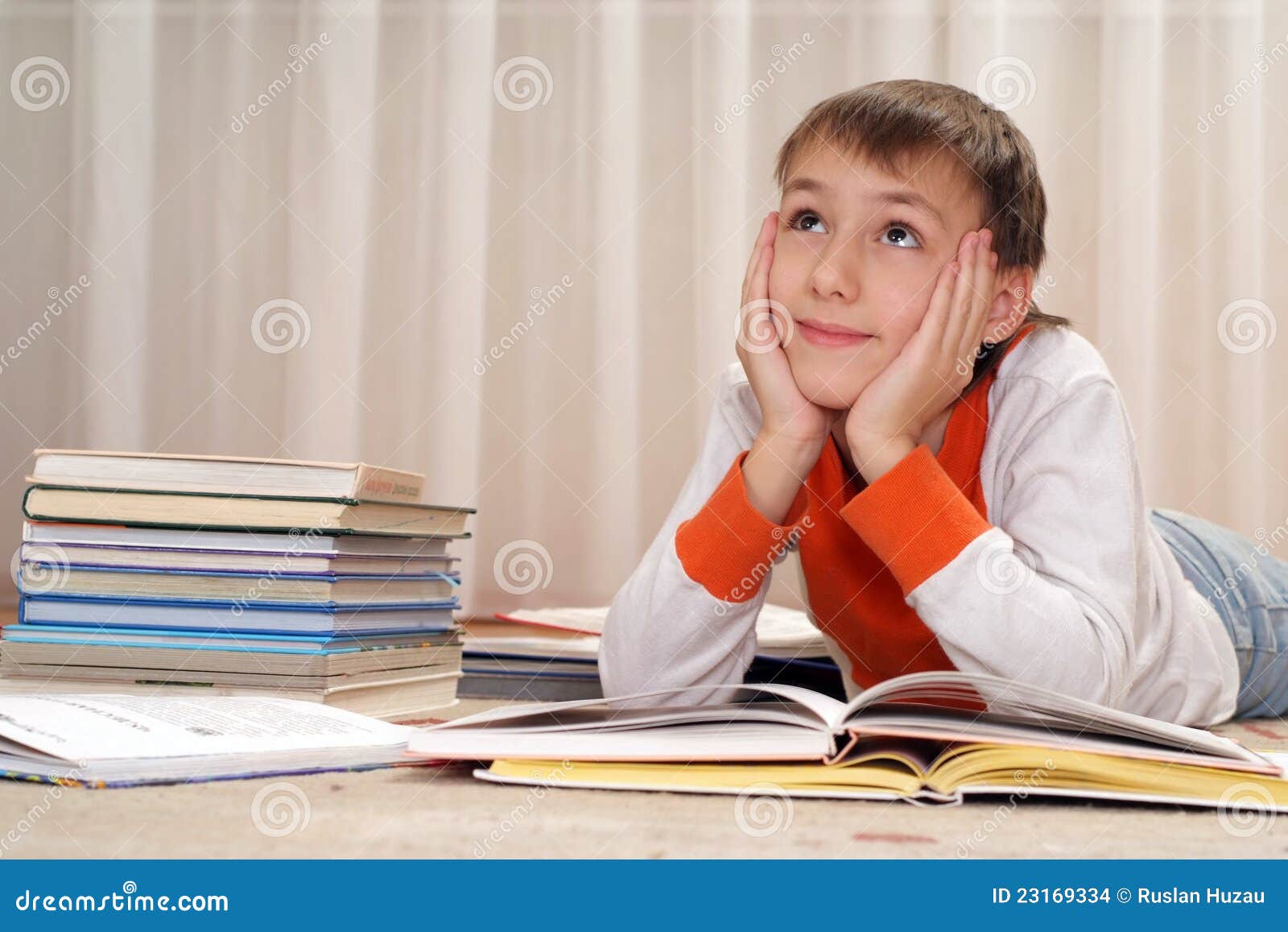 Beautiful boy with books stock photo. Image of beautiful