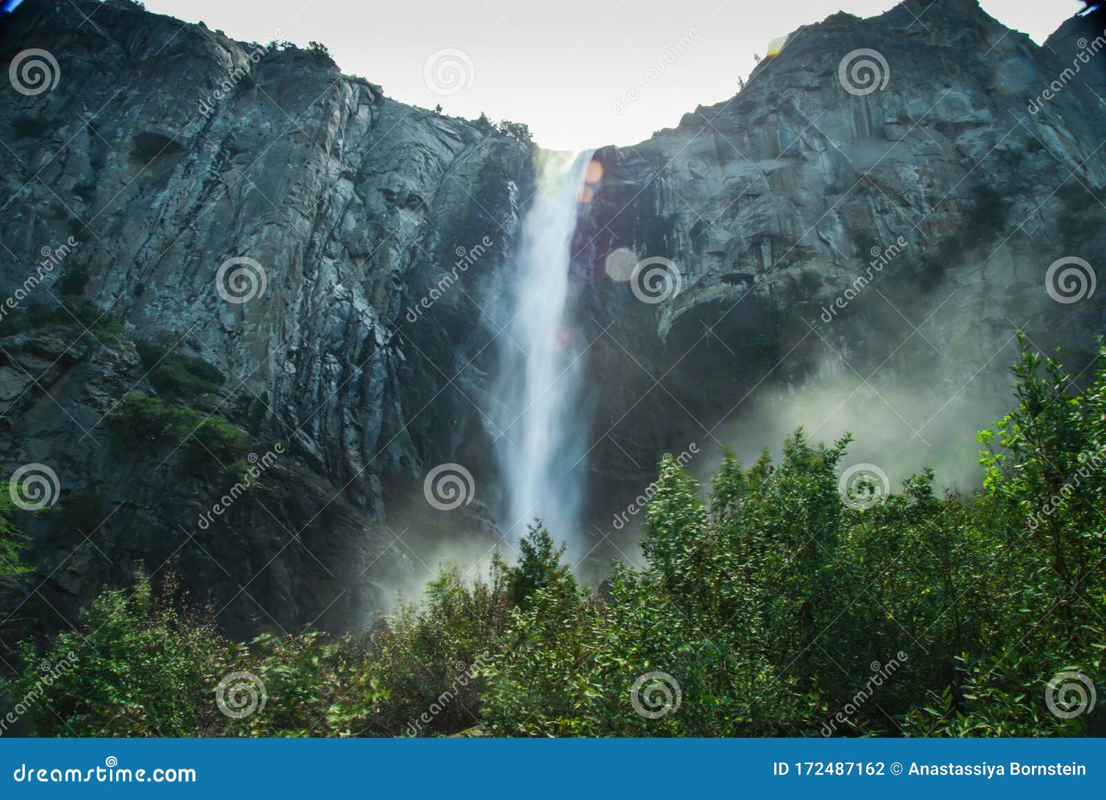 beautiful bridalveil falls in yosemite valley in summer yosemite national park - california, usa
