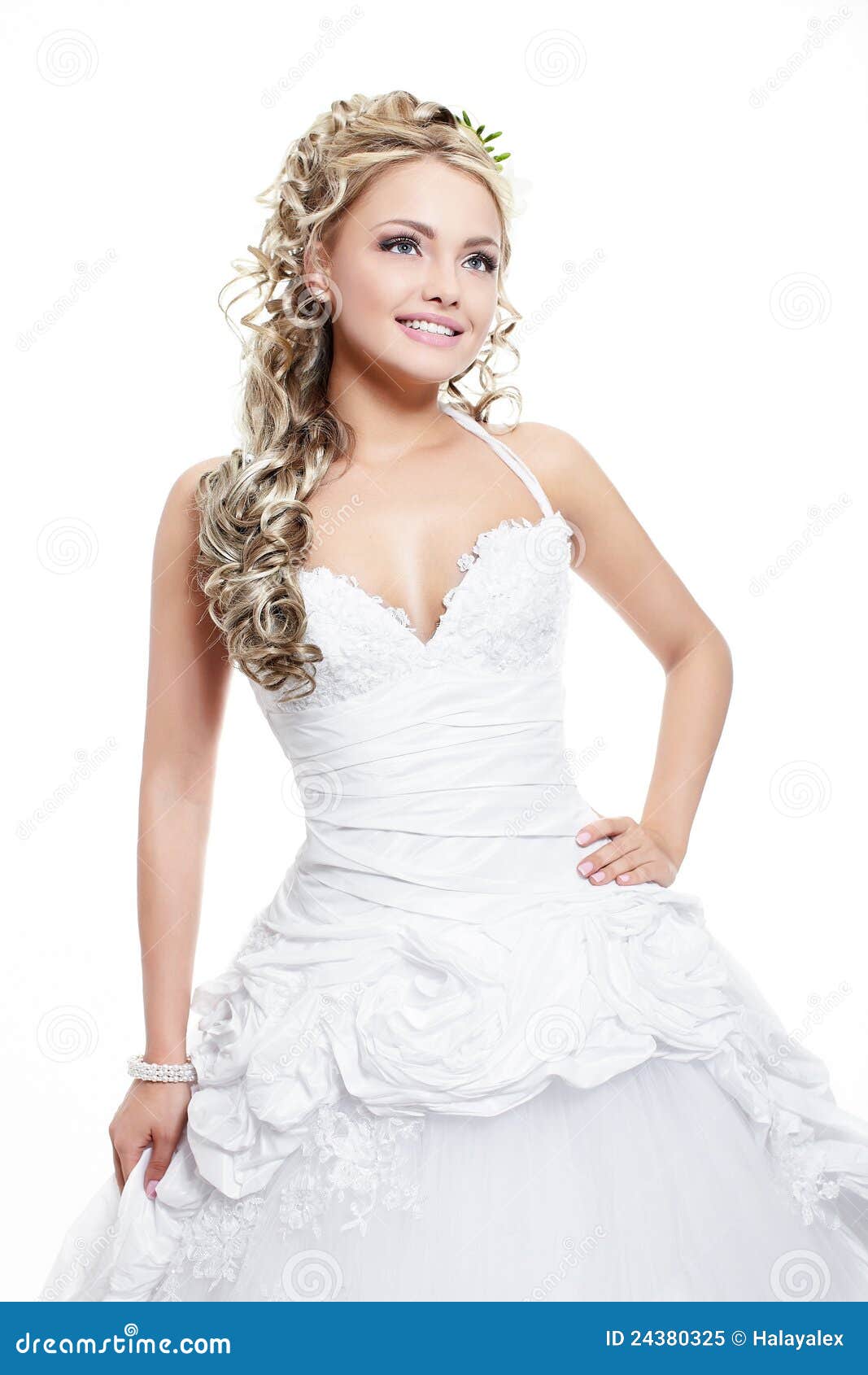 Beautiful Bride Blond Girl In White Wedding Dress Royalty 