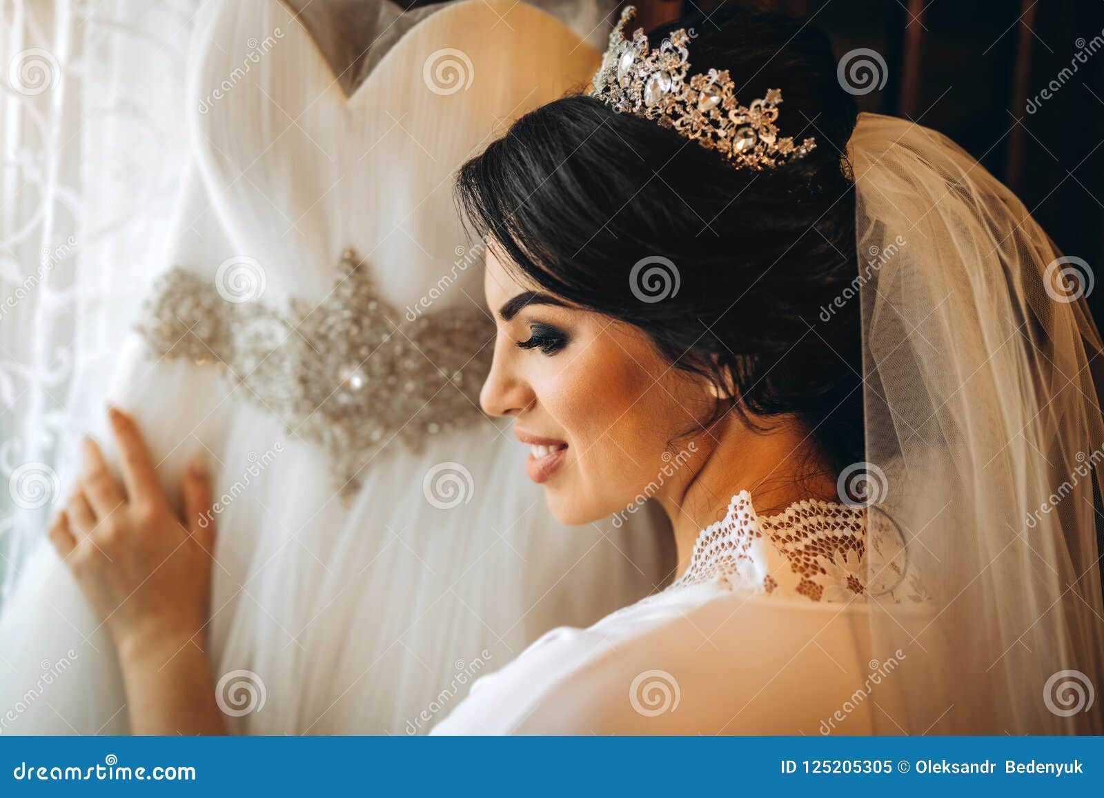 Pretty Bride Dressing Up before Wedding Ceremony Stock Image Image of