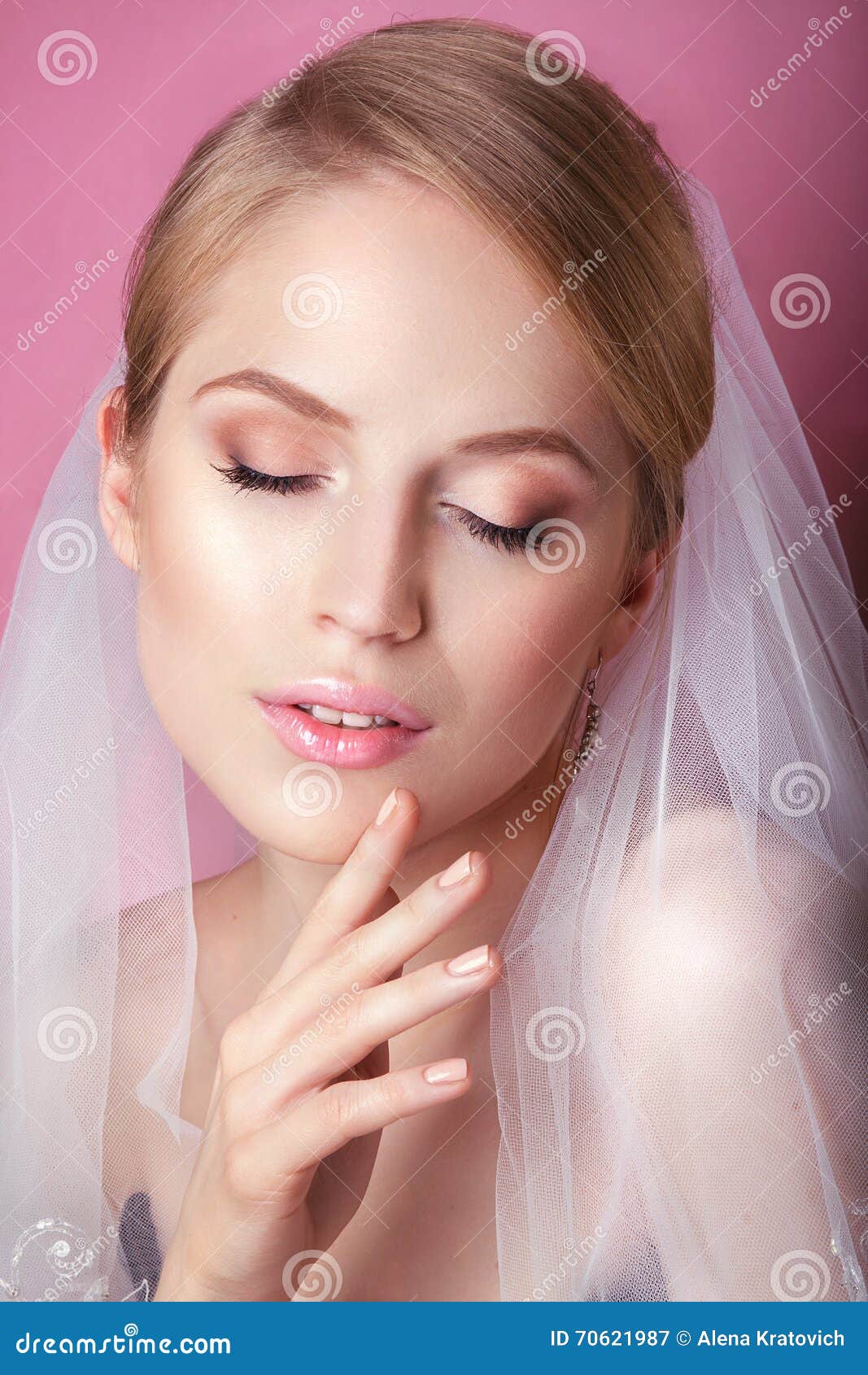 Beautiful Bride with Wedding Hairstyle and Make Up Stock Photo Image