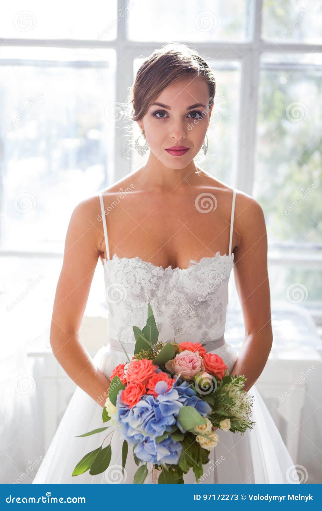 Beautiful Bride in Wedding Dress, White Background Stock Image Image
