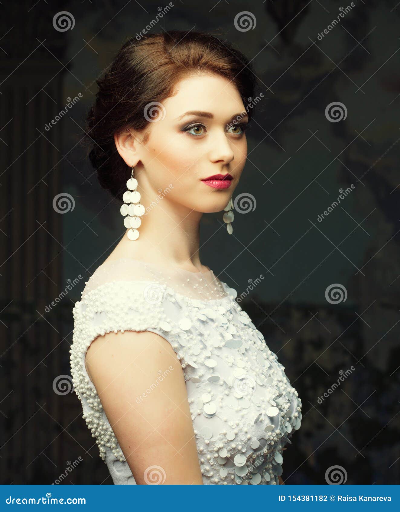 beautiful bride white dress earrings beauty youth happiness innocence close up beautiful bride white dress 154381182