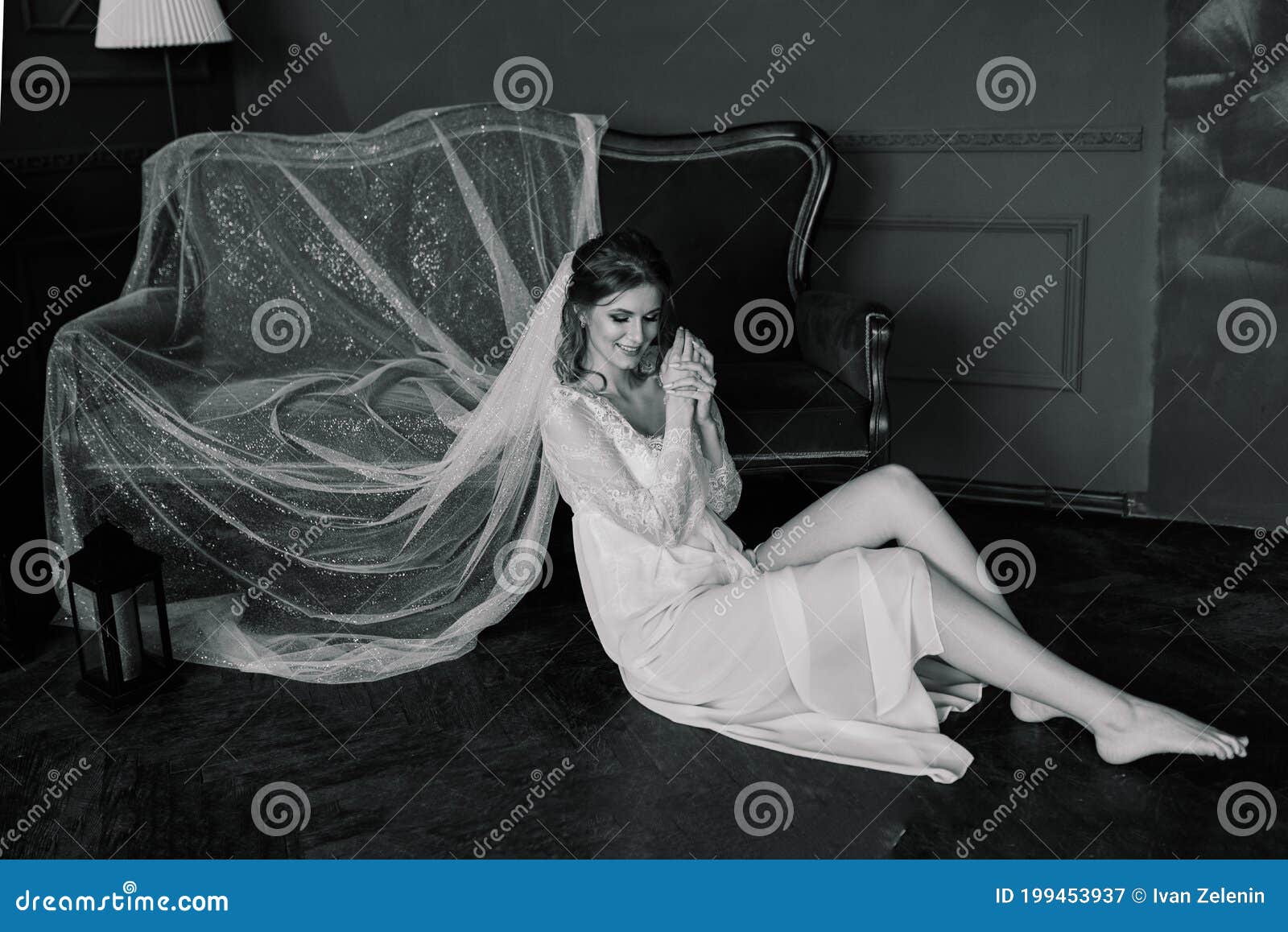 Beautiful Bride In White Lingerie Lying On The Bed In Her Bedroom Stock Image Image Of