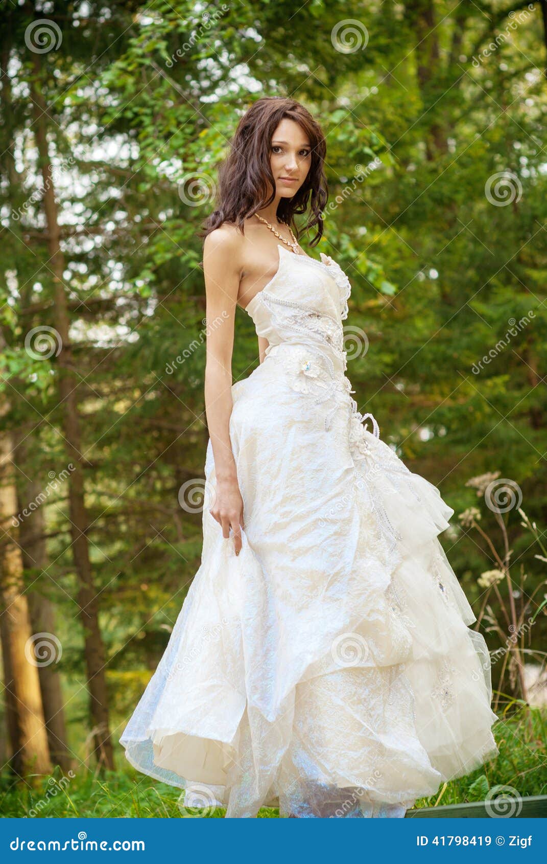 Beautiful Bride  In White Wedding  Dress  Stock Image Image 