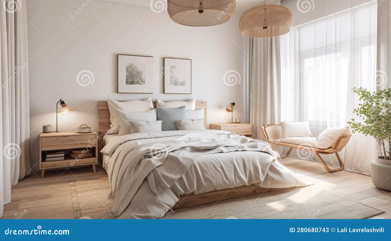 Beautiful Bright and Airy Bedroom. Generative AI Stock Image Image of
