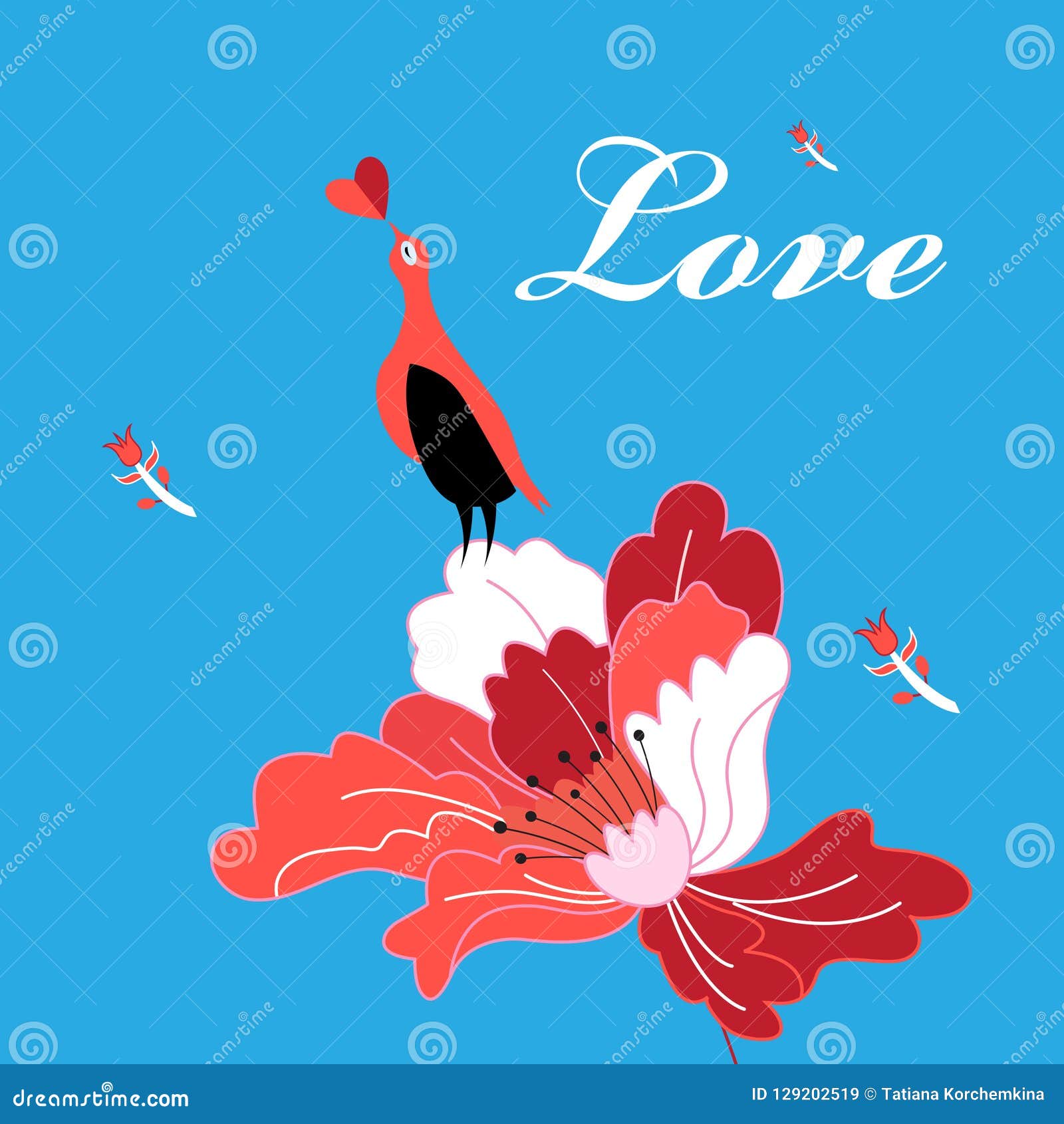 Beautiful Bright Greeting Card with Bird in Love on a Flower Stock ...