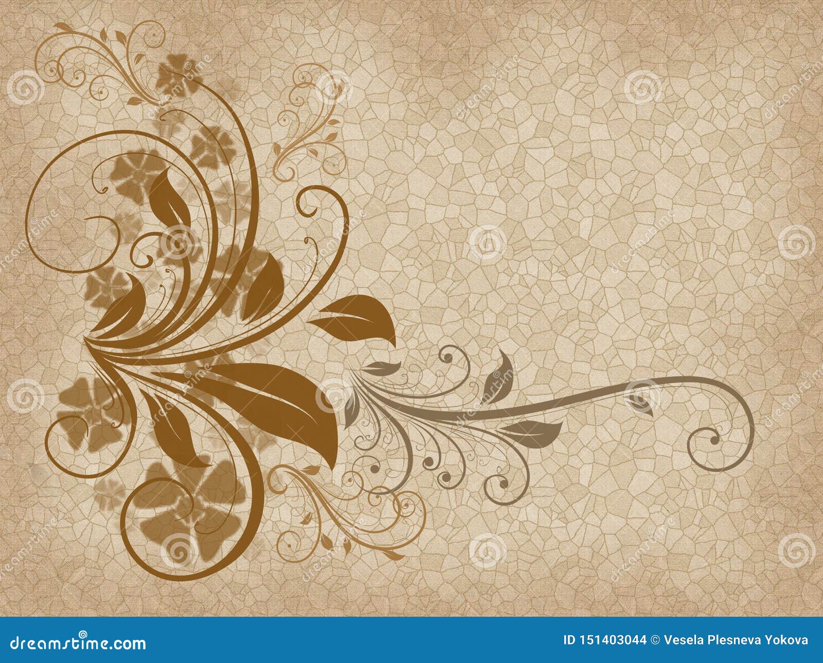Beautiful Brown Floral Elements on the Mosaic Background Stock Vector -  Illustration of design, work: 151403044