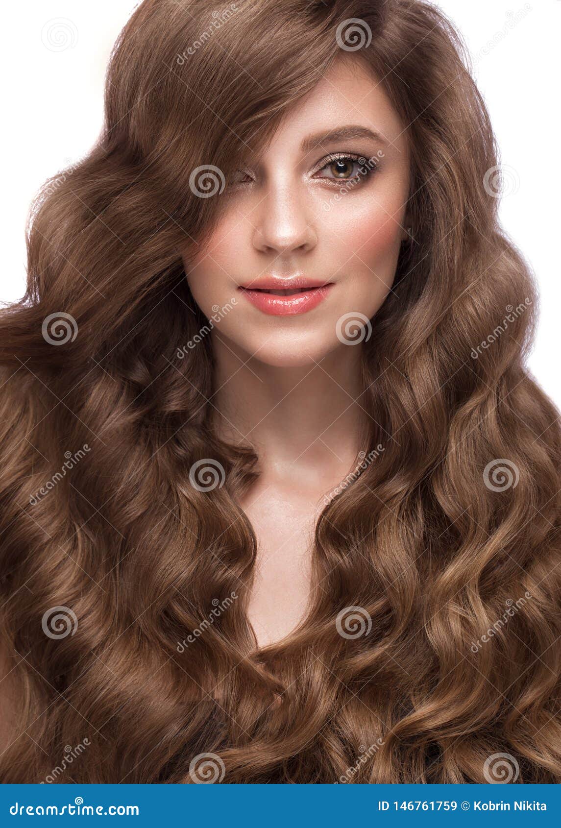 Beautiful Brown Haired Girl With A Perfectly Curls Hair And Classic