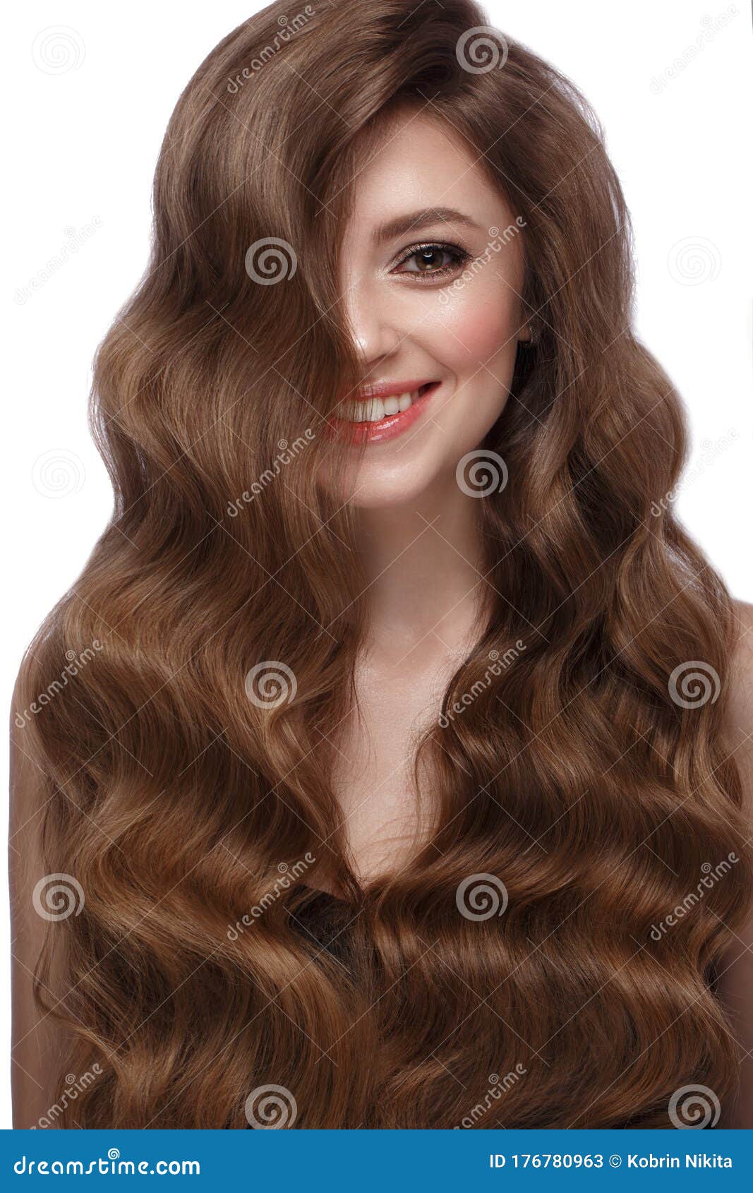 Beautiful Brown Haired Girl With A Perfectly Curls Hair And Classic